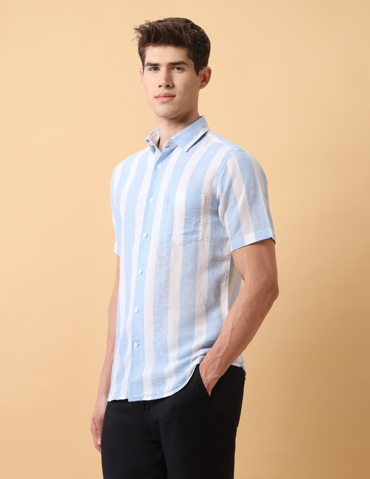 Pacho X Vertical Striped Regular Fit Shirt Blue - U.S. Polo Assn. India | Large