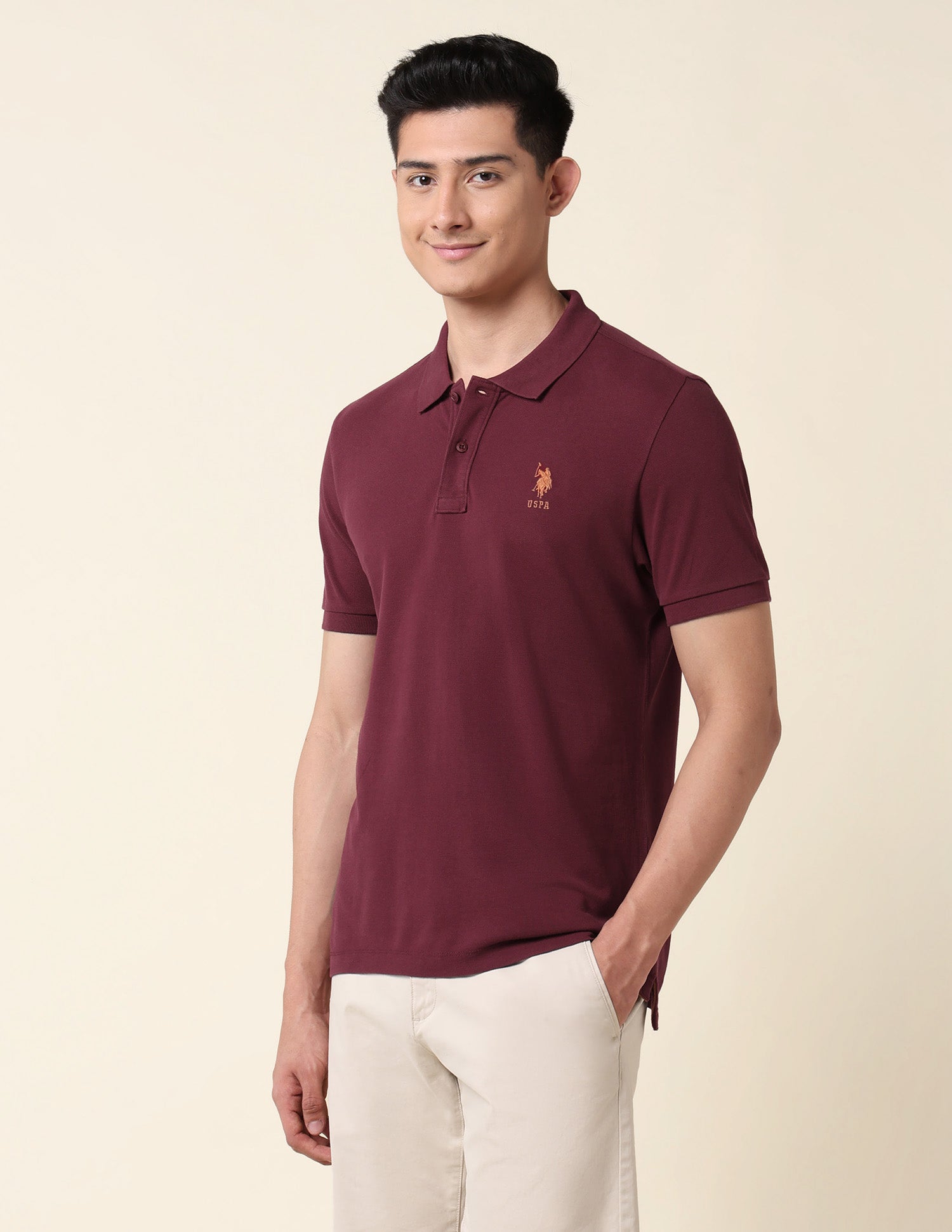 Pure Cotton Solid Polo Shirt Maroon - U.S. Polo Assn. India | Large