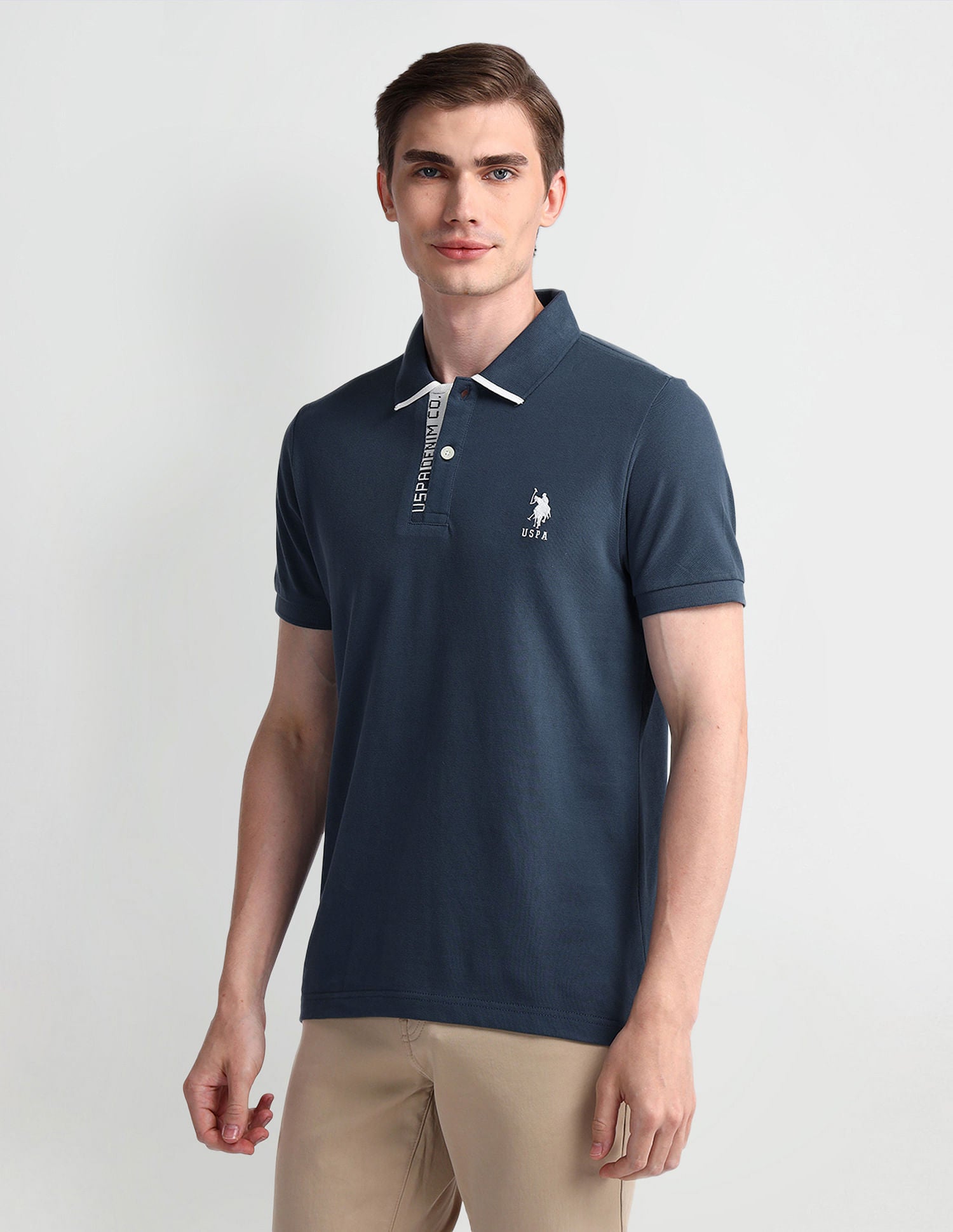 Muscle Fit Solid Polo Shirt Dark-Blue - U.S. Polo Assn. India | Large