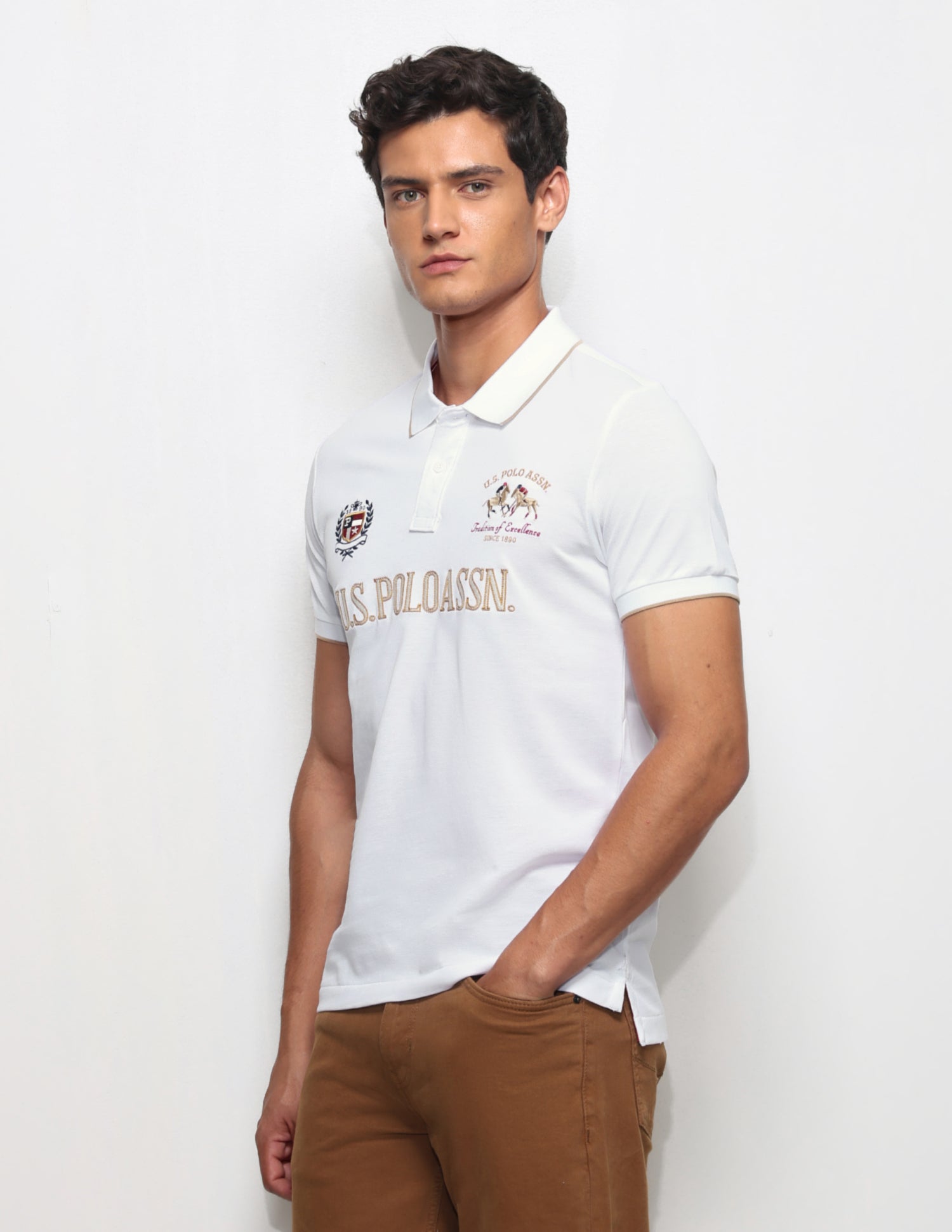 Numeric Brand Embroidered Slim Fit Polo Shirt White - U.S. Polo Assn. India | Large