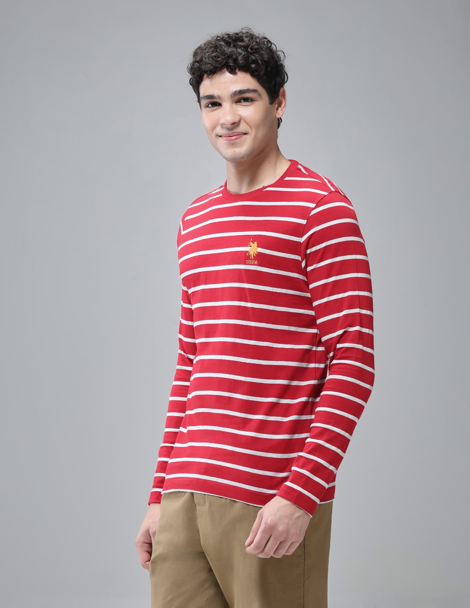 Comfort Fit Stripe Cotton I689 Lounge T-Shirt - Pack Of 1 Red - U.S. Polo Assn. India | Large