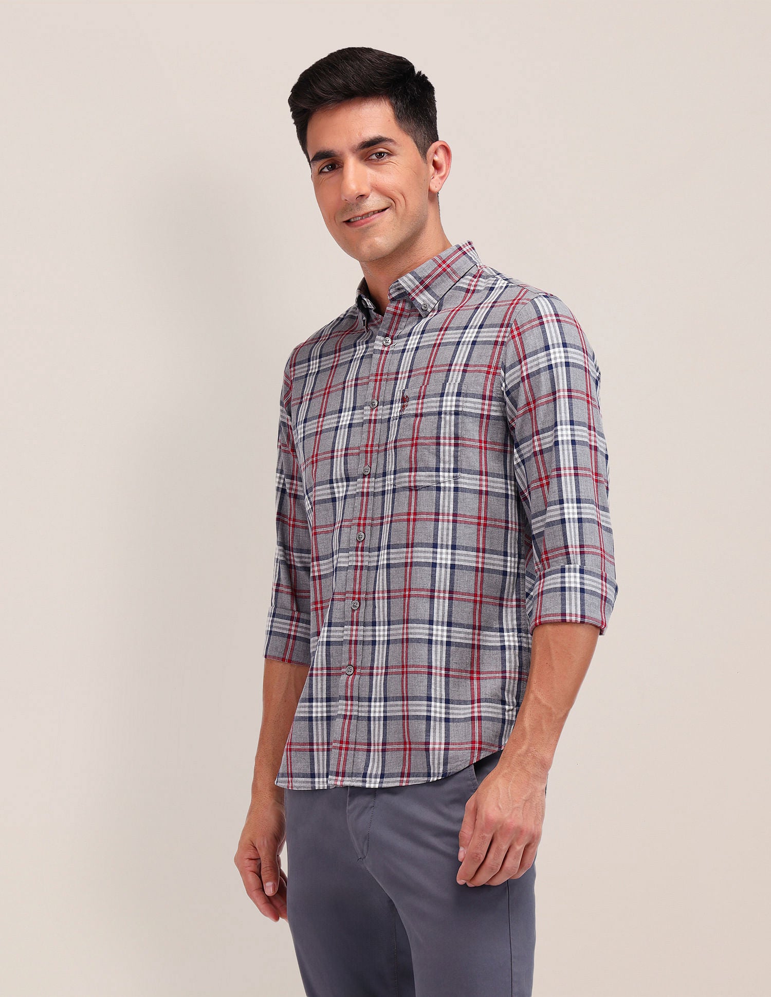 Tailored Fit Button Down Shirt Dark Grey - U.S. Polo Assn. India | Large
