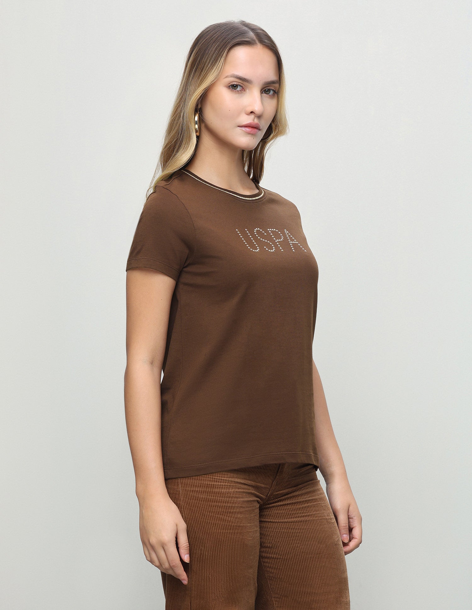 Brand Embellished Regular Fit T-Shirt Brown - U.S. Polo Assn. India | Large