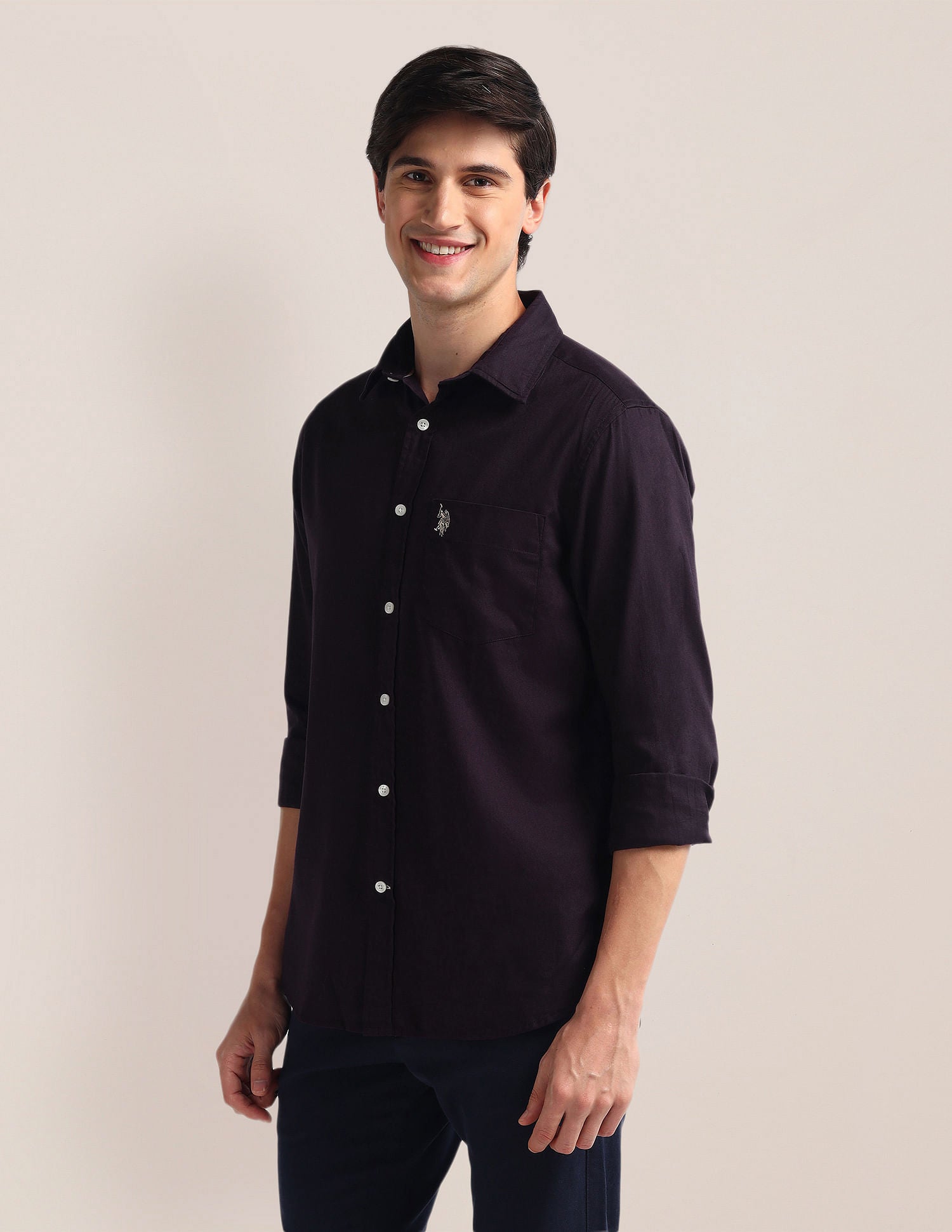 Tailored Fit Pure Cotton Shirt Wine - U.S. Polo Assn. India | Large