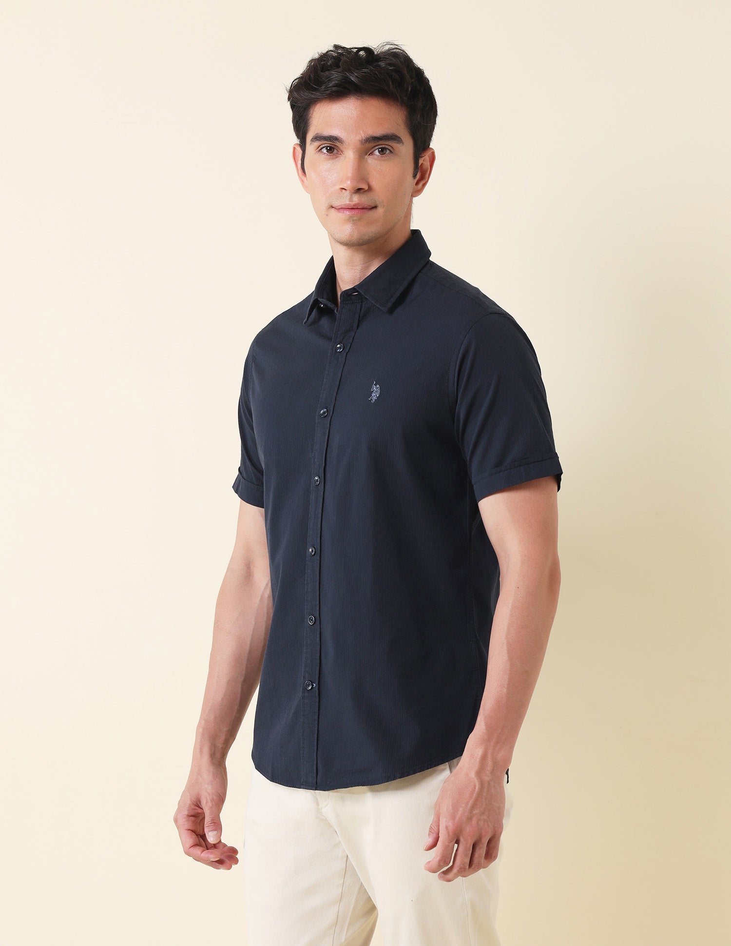 Solid Tailored Fit Shirt Navy - U.S. Polo Assn. India | Large
