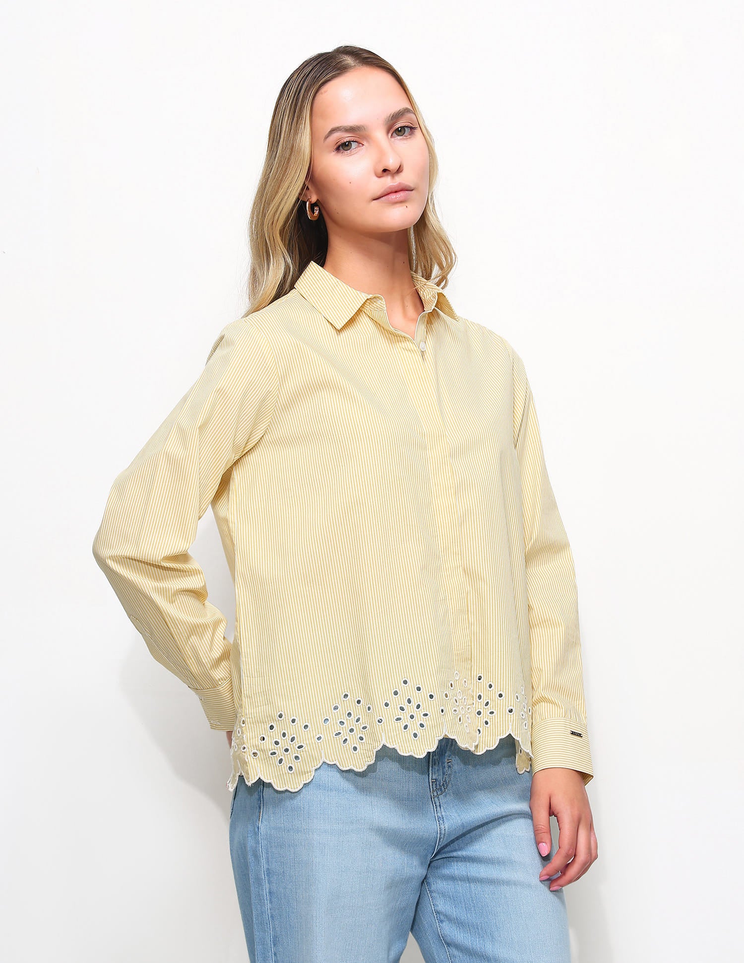 Striped Shirt With Schiffli Border Yellow - U.S. Polo Assn. India | Large
