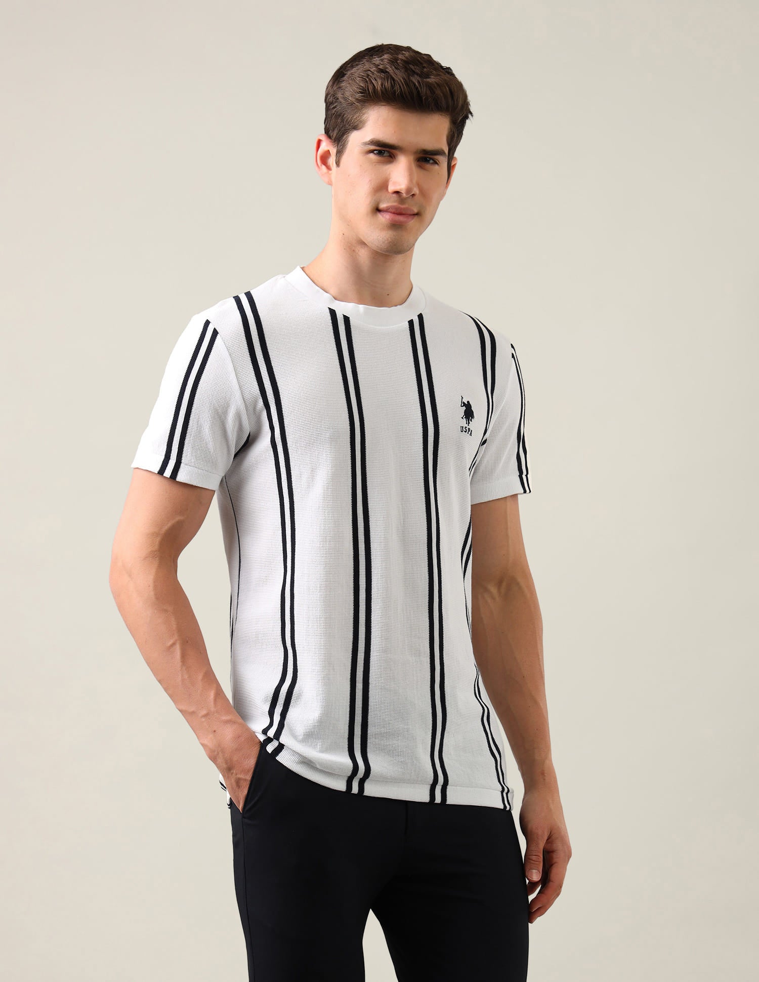 Vertical Striped Slim Fit T-Shirt White - U.S. Polo Assn. India | Large