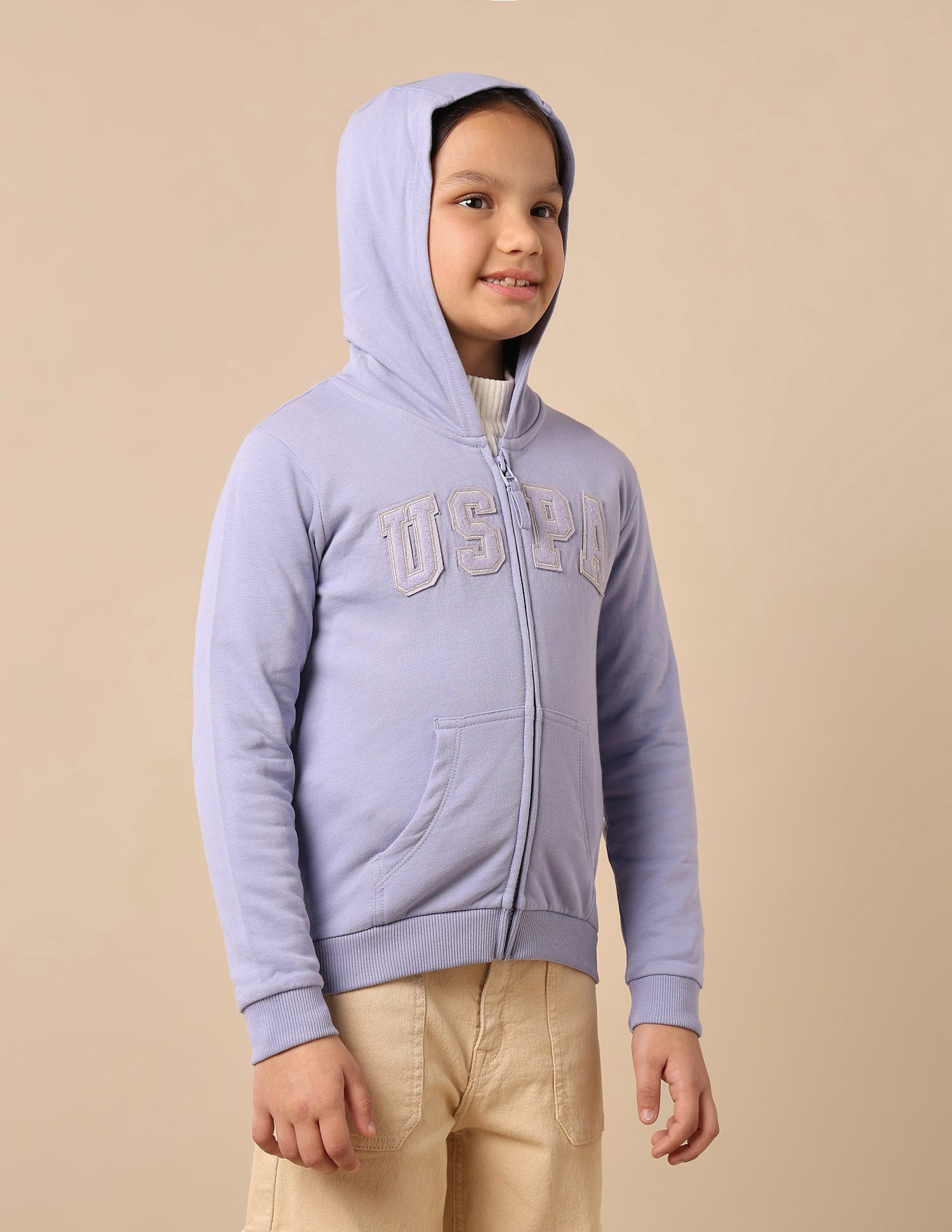 Girls Solid Hood Sweatshirt Light Purple - U.S. POLO ASSN. | Large