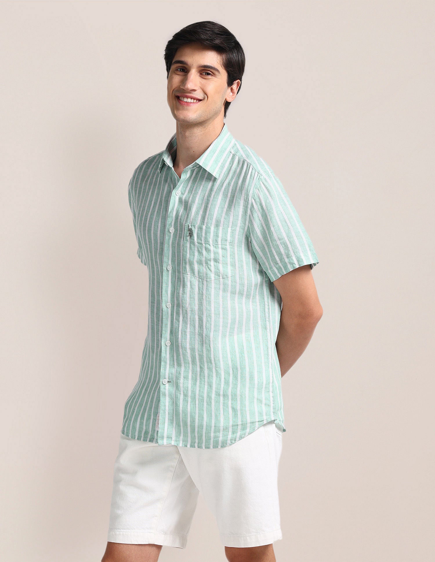 Vertical Stripe Tailored Fit Shirt Green - U.S. Polo Assn. India | Large