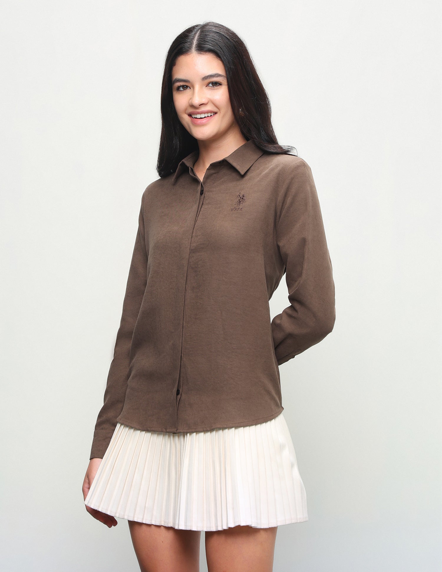 Solid Regular Fit Shirt Dark Brown - U.S. Polo Assn. India | Large