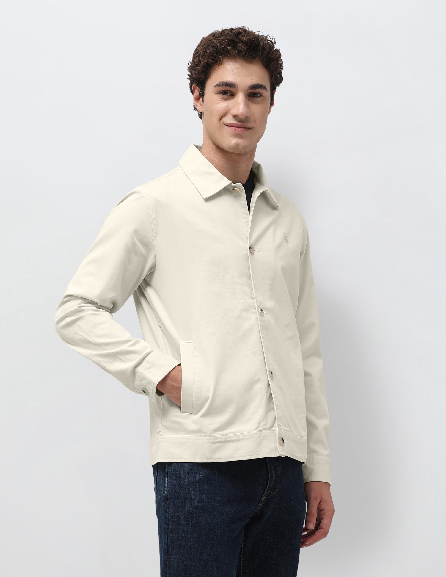 Solid Regular Fit Shacket Stone - U.S. Polo Assn. India | Large