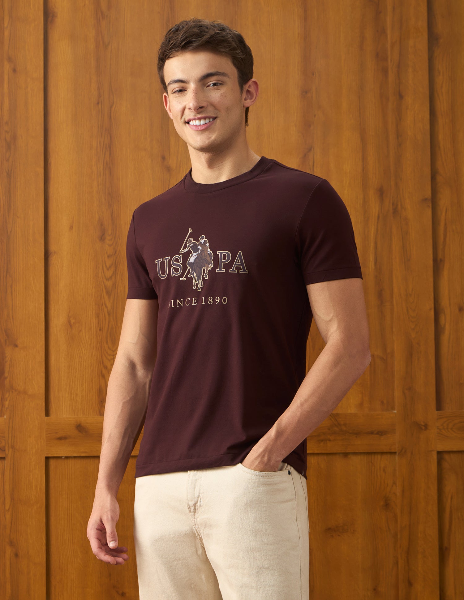 Brand Printed Slim Fit T-Shirt Maroon - U.S. Polo Assn. India | Large