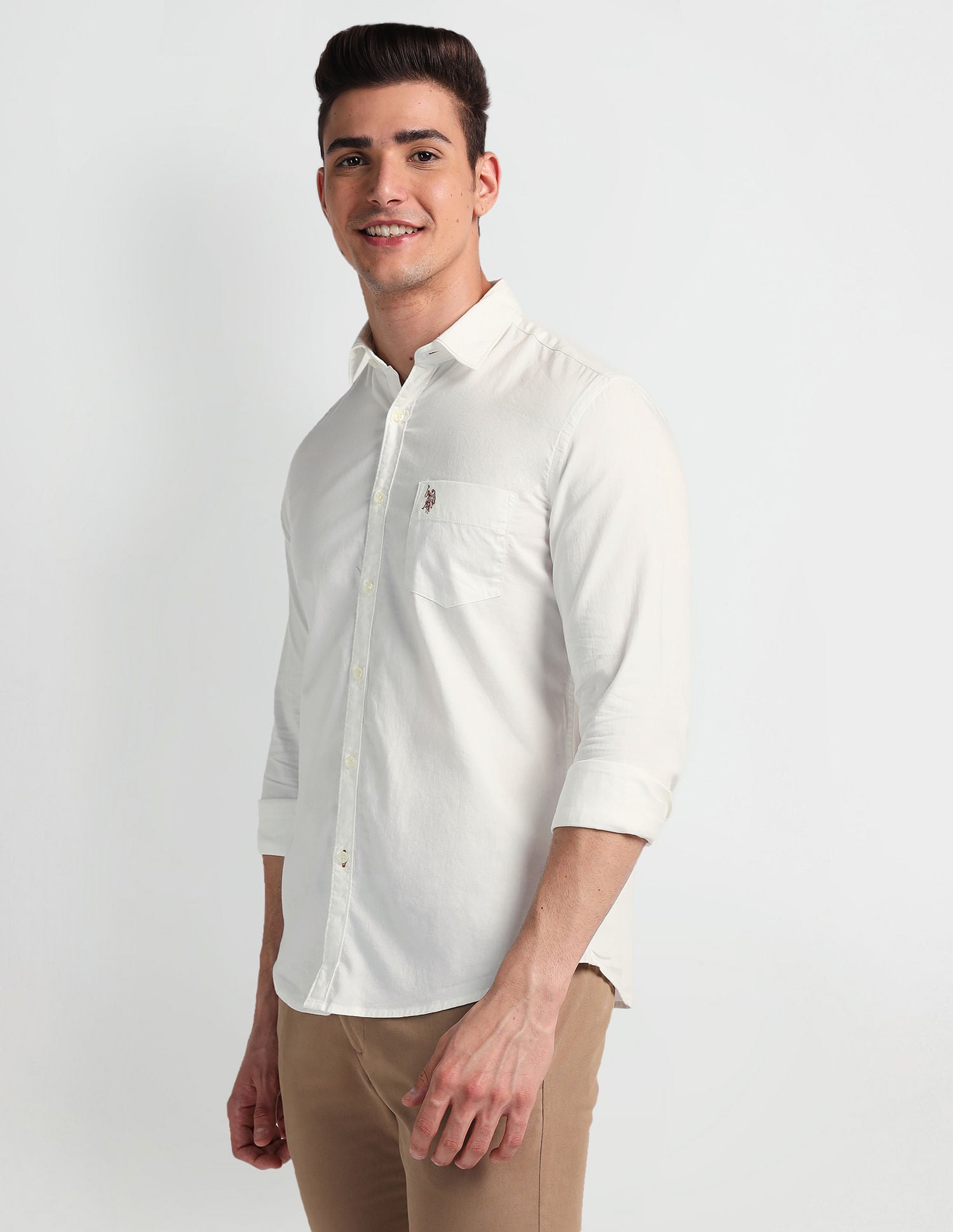 Slim Fit Twill Shirt White - U.S. Polo Assn. India | Large