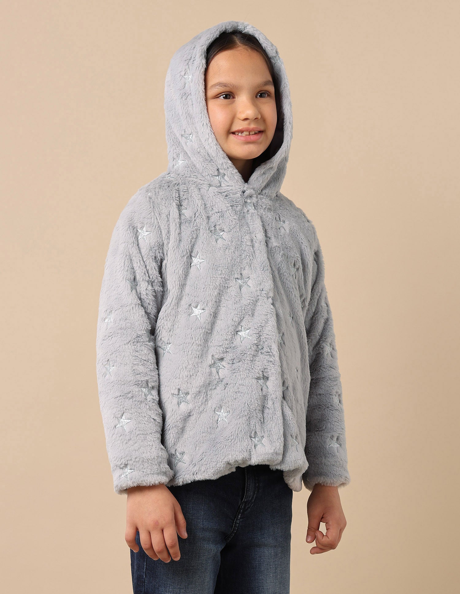 Girls Longline Fur Jacket Grey - U.S. POLO ASSN. | Large