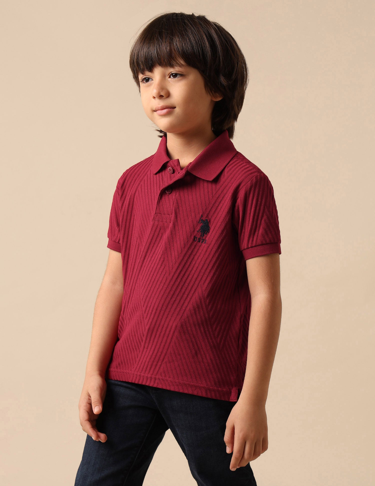 Boys Textured Pure Cotton Polo Shirt Dark Red - U.S. POLO ASSN. | Large