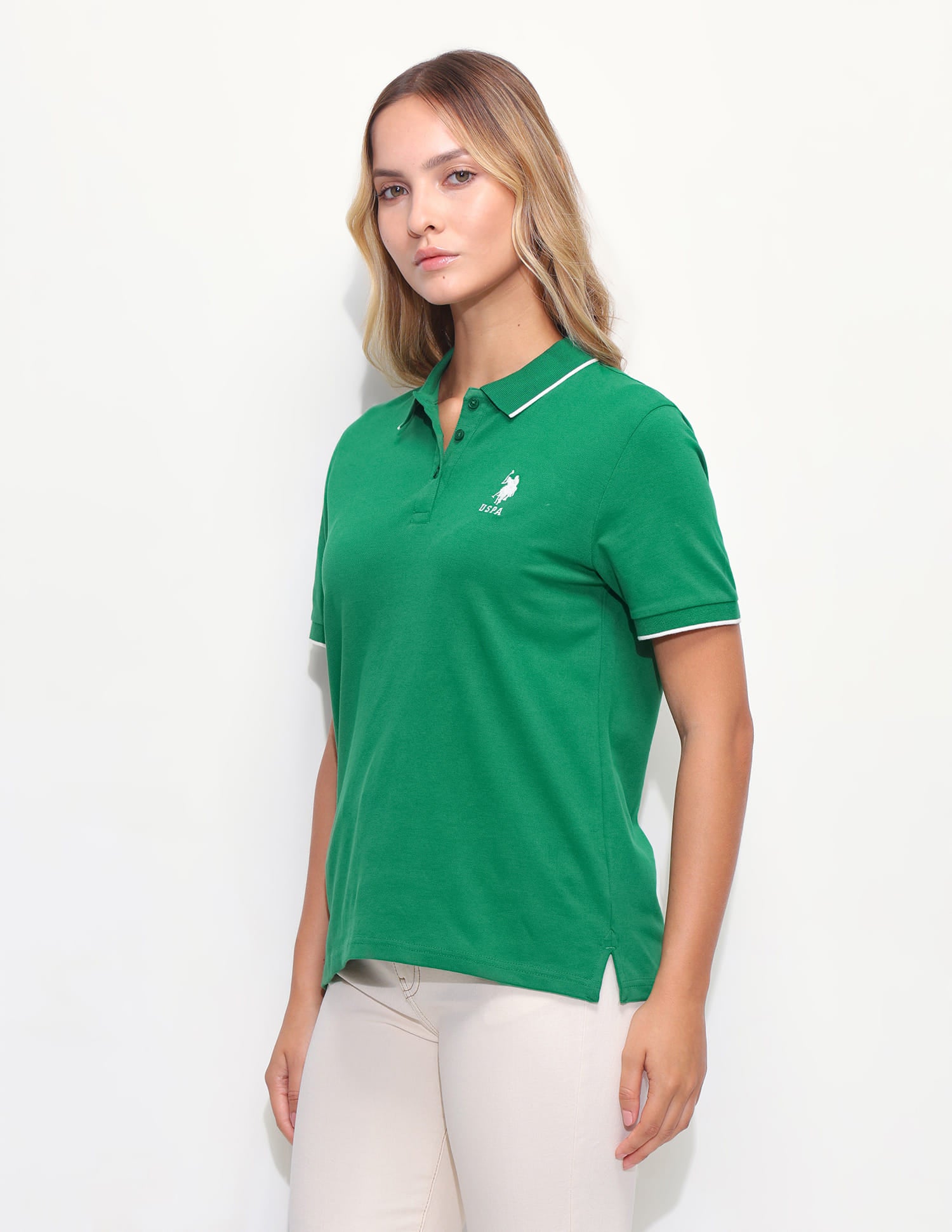 Solid Tipped Collar Regular Fit Polo Shirt Green - U.S. Polo Assn. India | Large