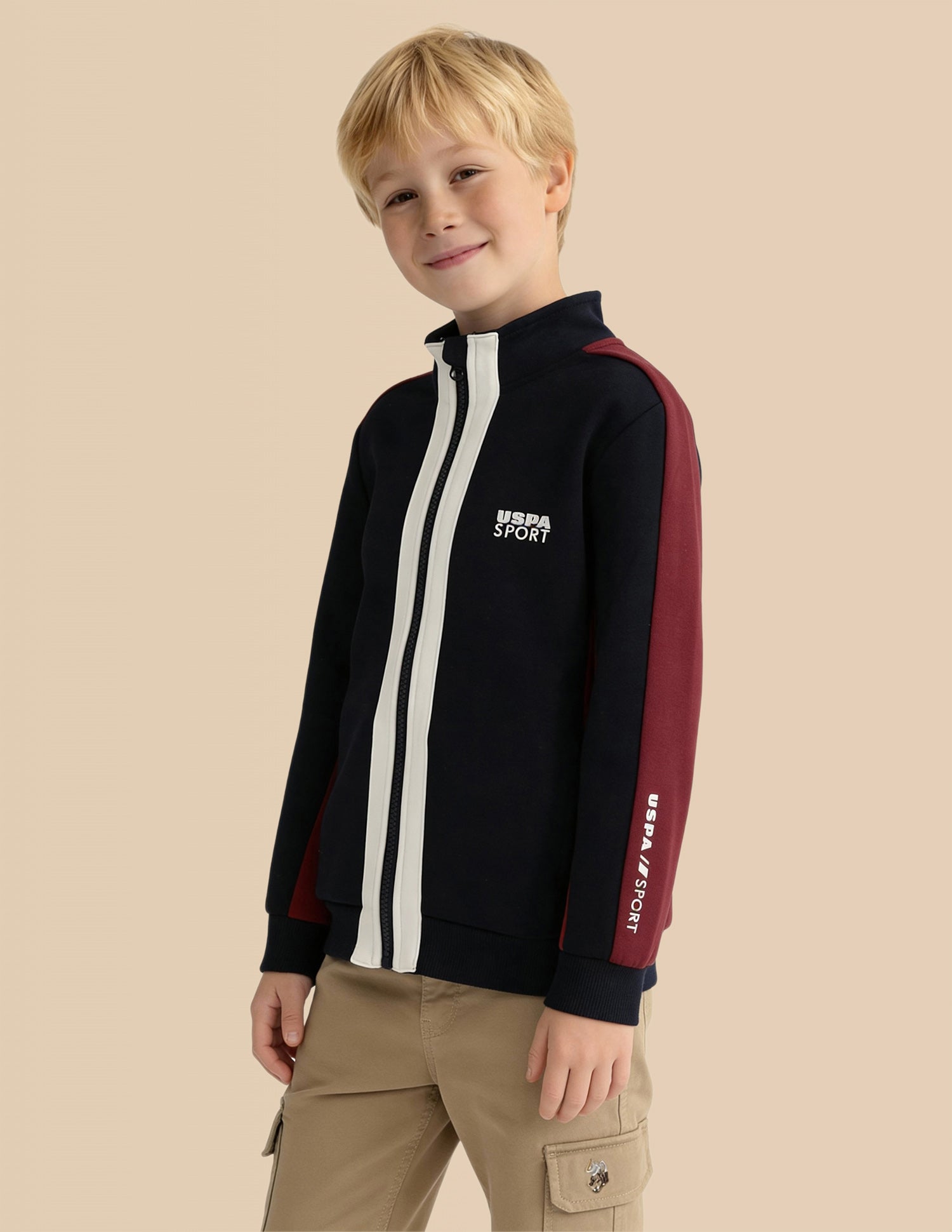 Boys Colour Blocked Regular Fit Sweatshirt Navy - U.S. Polo Assn. India | Large