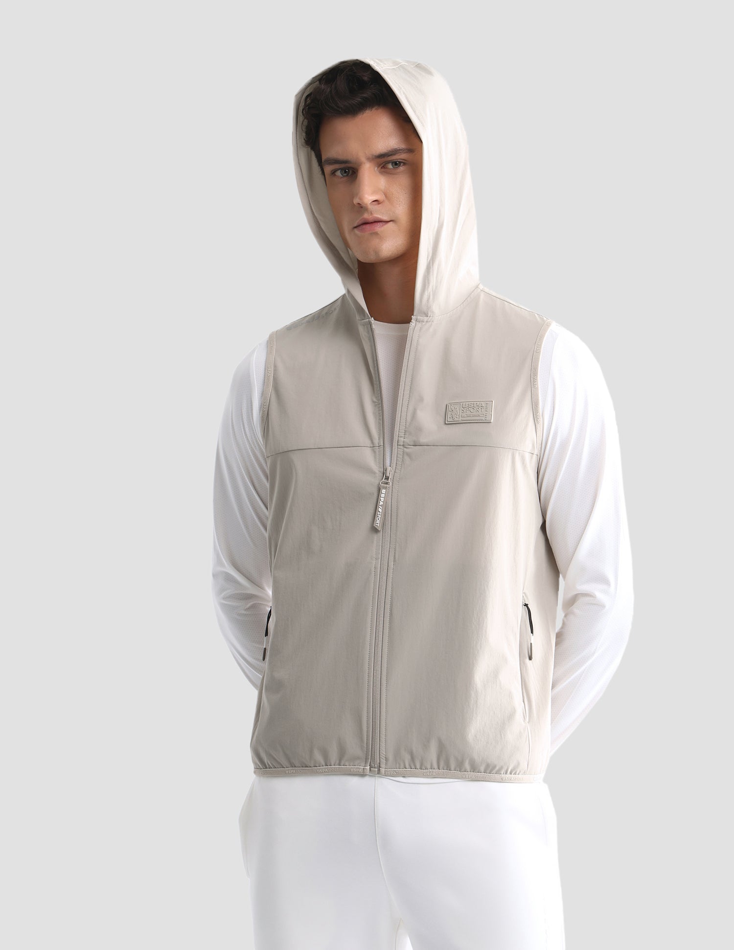 Solid Sleeveless Active Jacket Beige - U.S. Polo Assn. India | Large