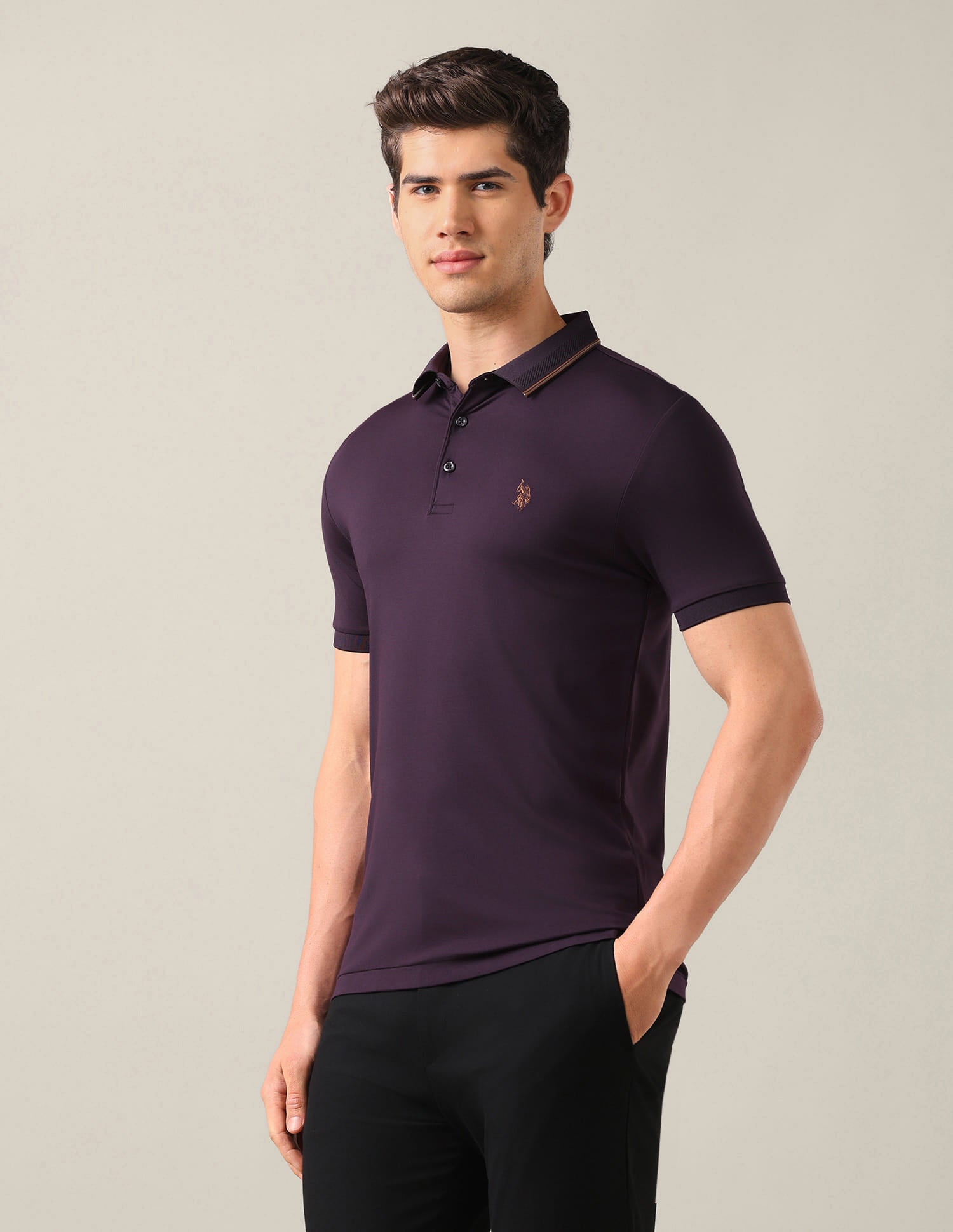 Solid Slim Fit Polo Shirt Purple - U.S. Polo Assn. India | Large
