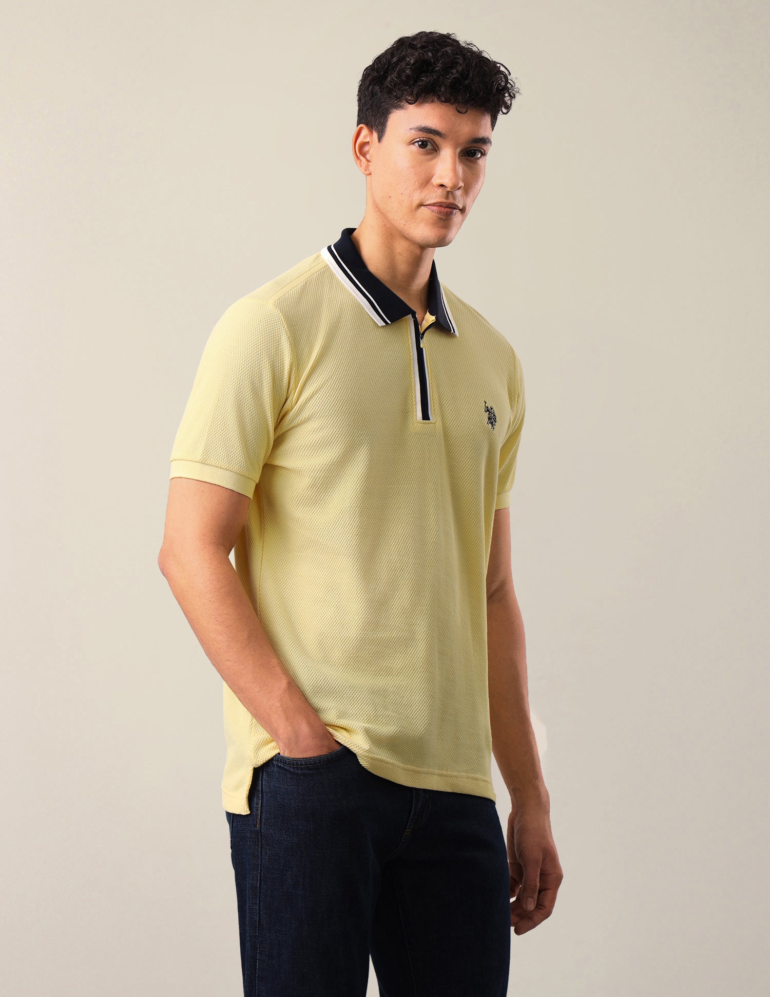 Textured Slim Fit Polo Shirt Yellow - U.S. Polo Assn. India | Large