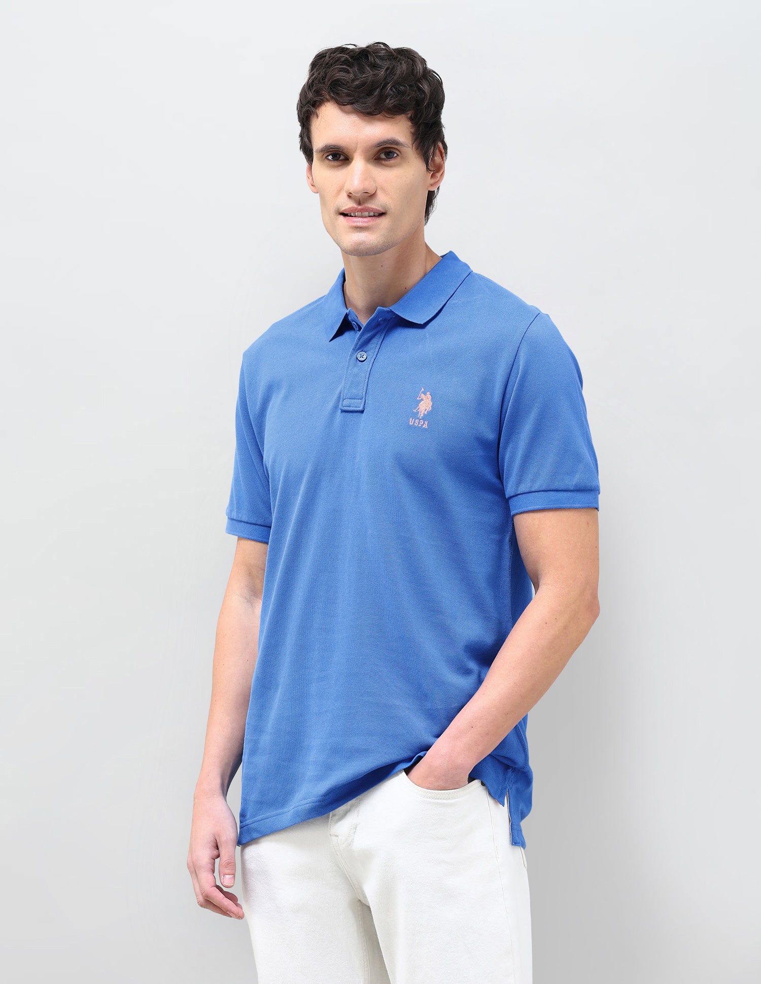 Solid Slim Fit Polo Shirt Blue - U.S. Polo Assn. India | Large