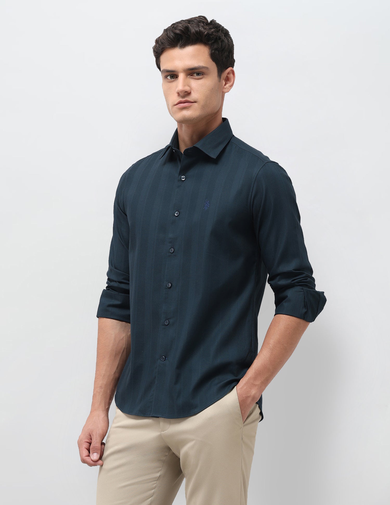Tailored Fit Dobby Shirt Teal - U.S. Polo Assn. India | Large