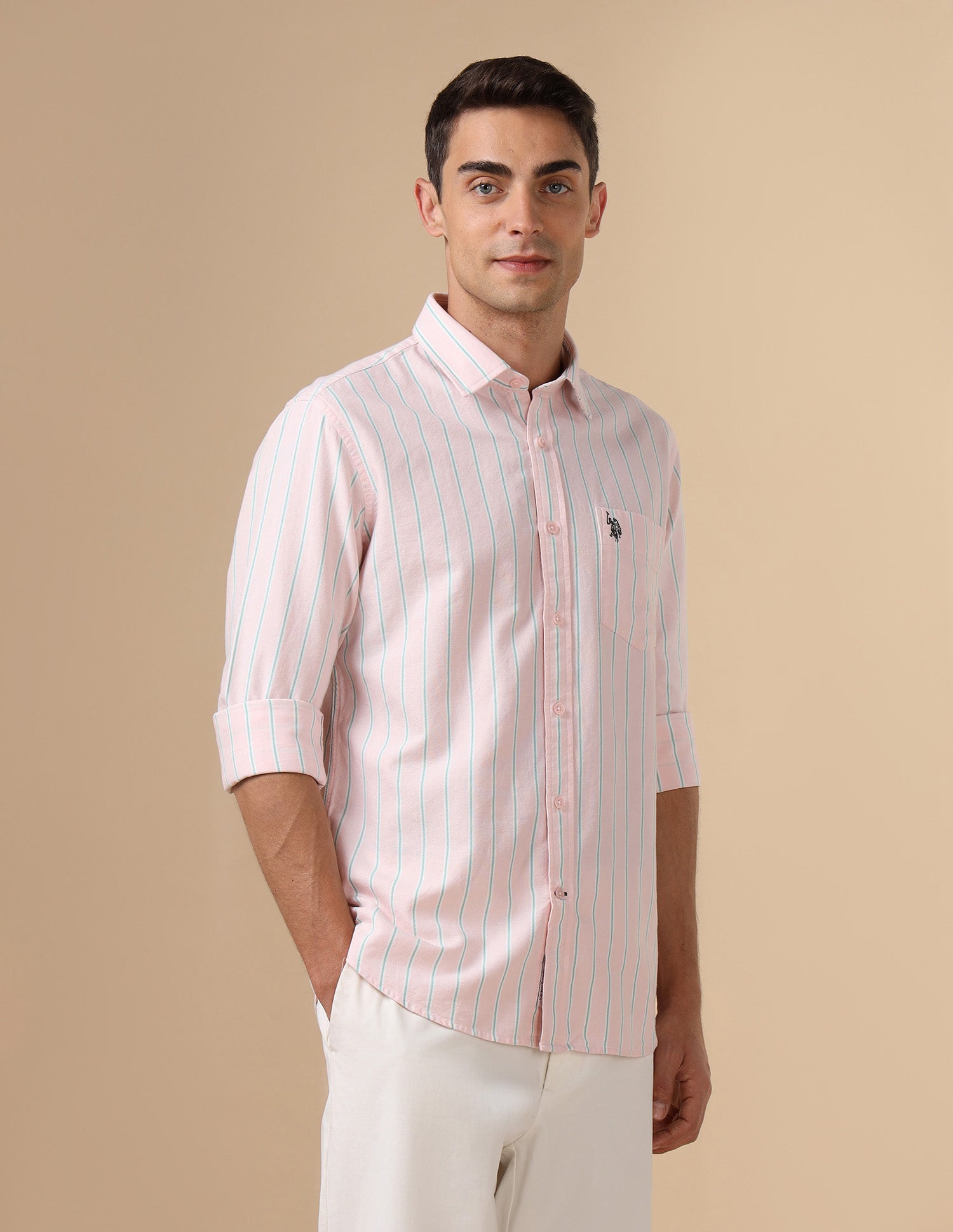 Pure Cotton Tailored Fit Shirt Pink - U.S. Polo Assn. India | Large
