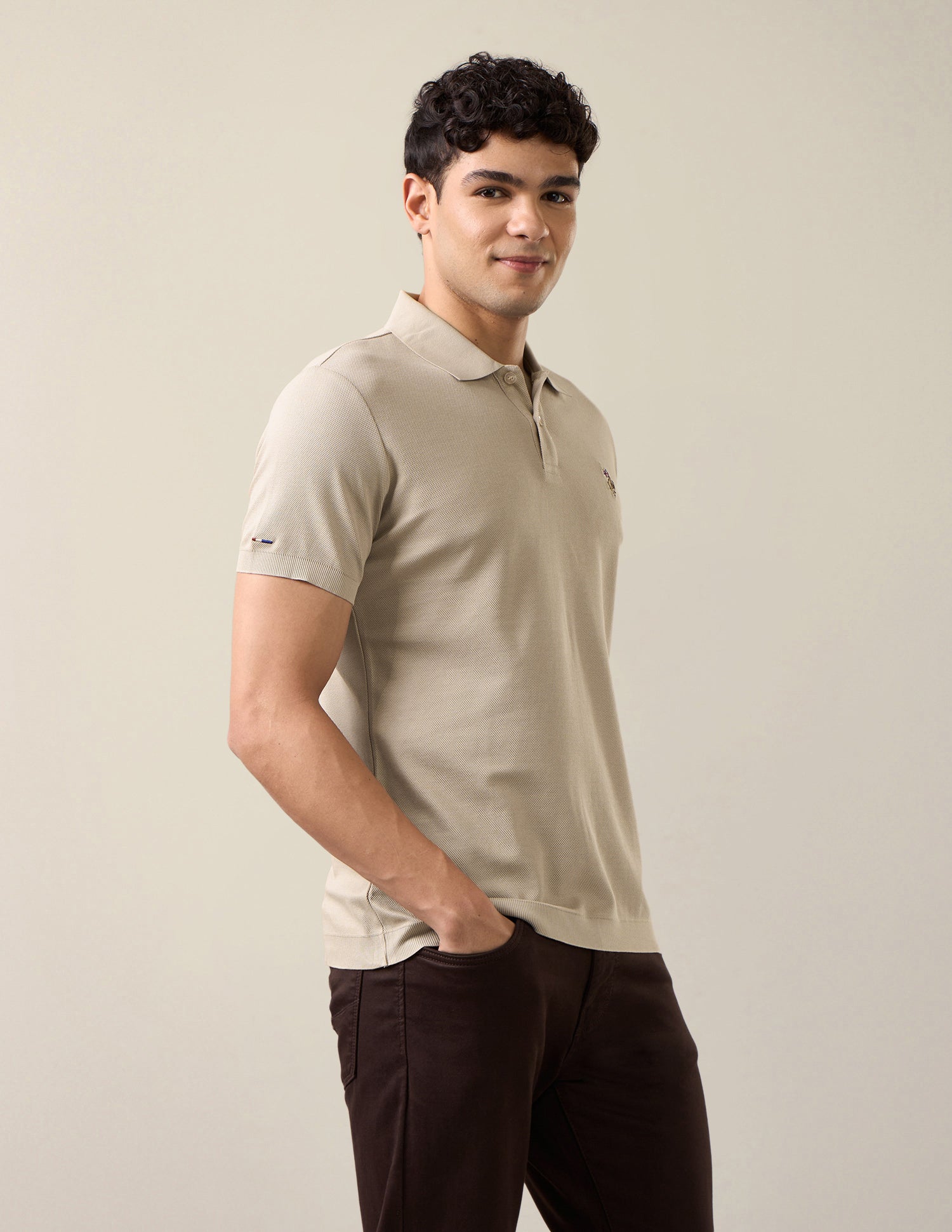 Solid Slim Fit Polo Shirt Beige - U.S. Polo Assn. India | Large