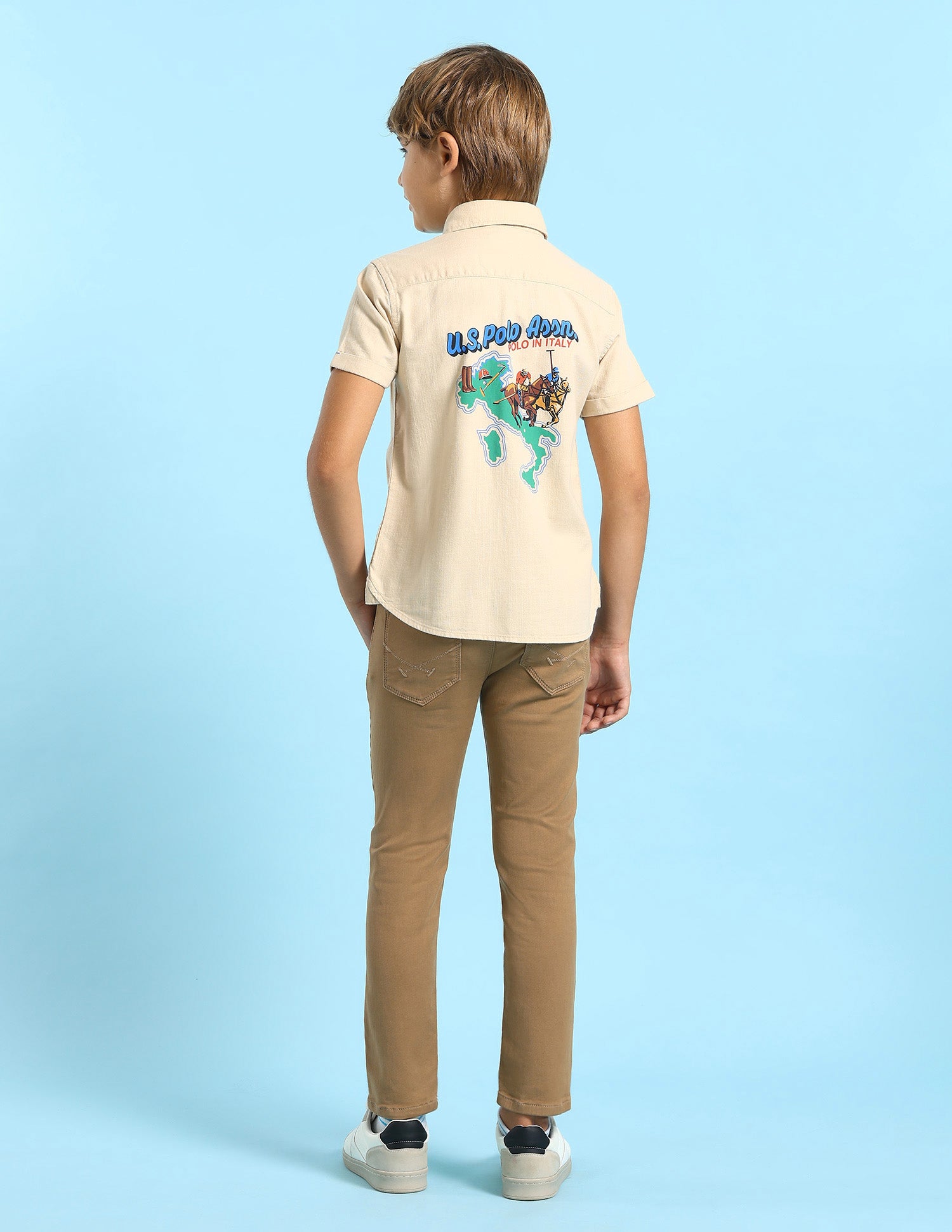 Boys Graphic Printed Regular Fit Shirt Beige - U.S. POLO ASSN. | Large