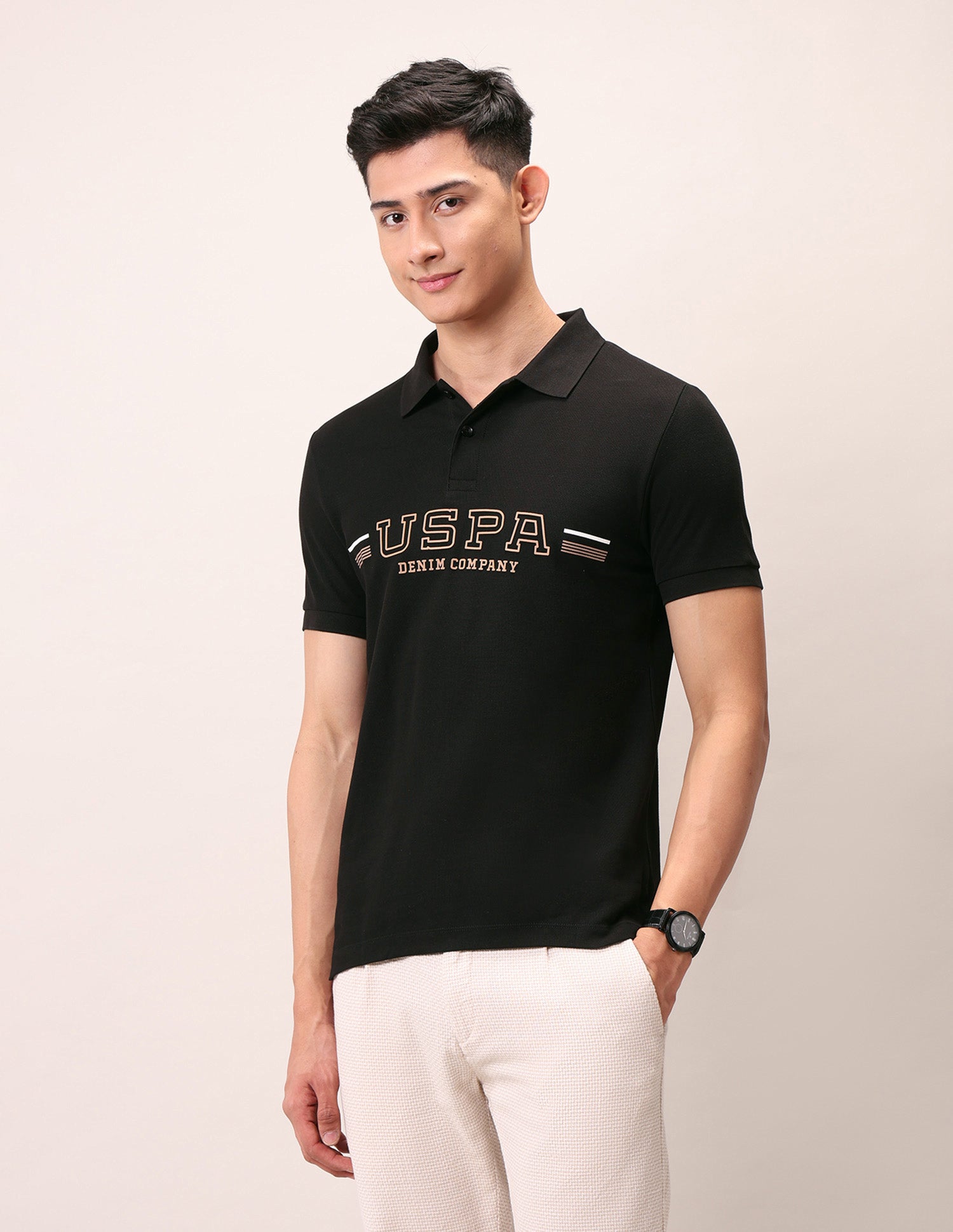 Brand Embossed Muscle Fit Polo Shirt Black - U.S. Polo Assn. India | Large