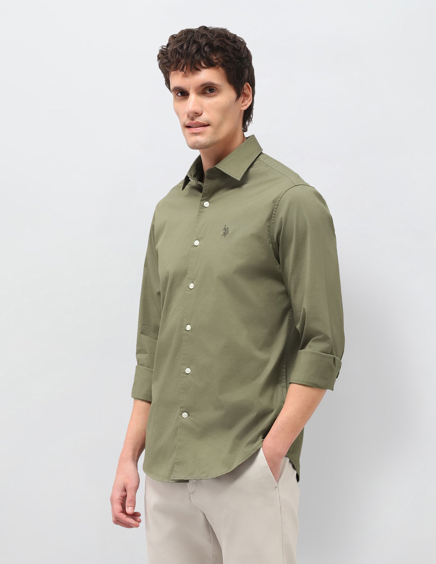 Twill Solid Shirt Olive - U.S. Polo Assn. India | Large