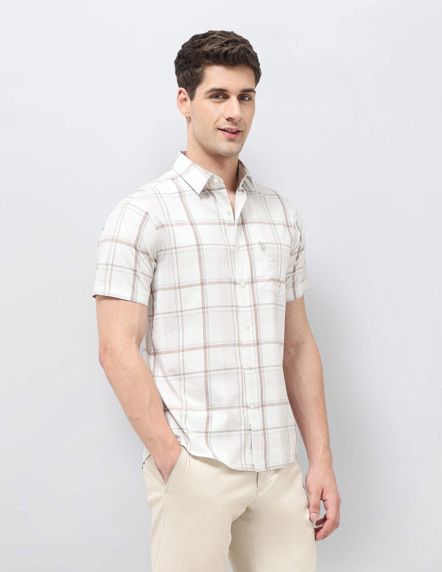 Grid Tattersall Checked Twill Shirt Beige - U.S. POLO ASSN. | Large
