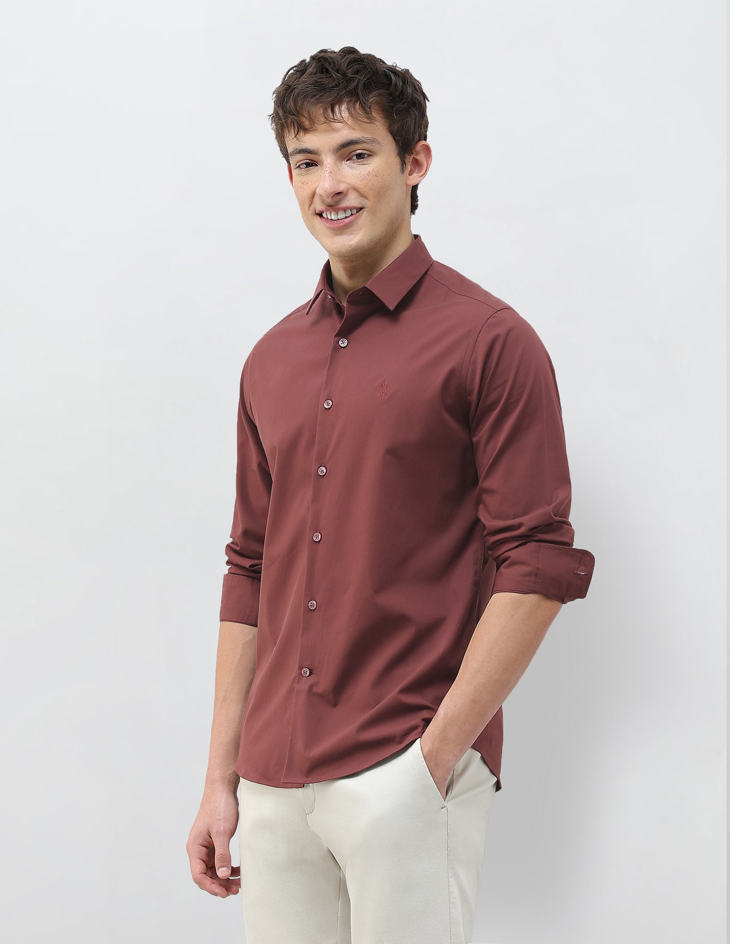 Solid Regular Fit Shirt Maroon - U.S. Polo Assn. India | Large