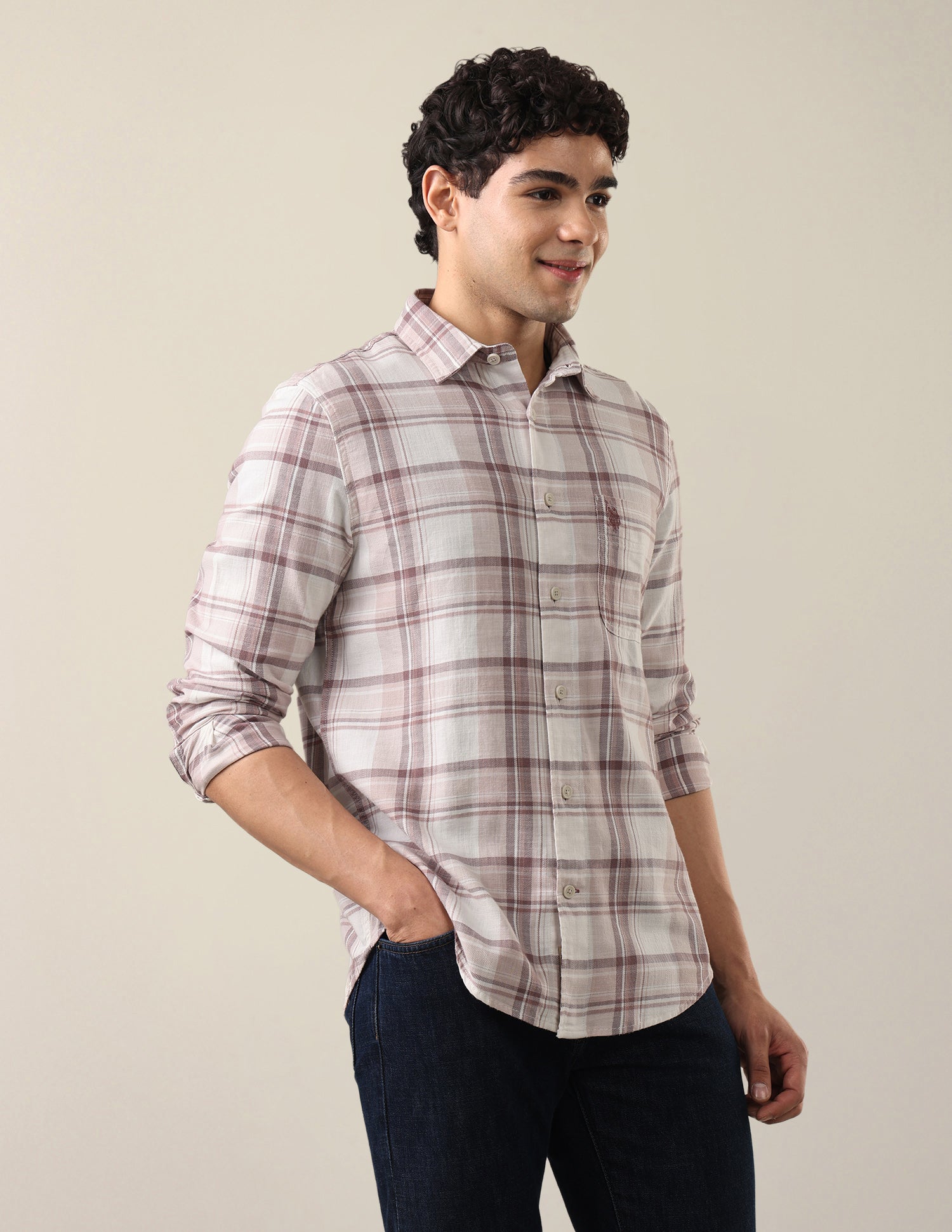 Twill Windowpane Checked Shirt Pink - U.S. Polo Assn. India | Large