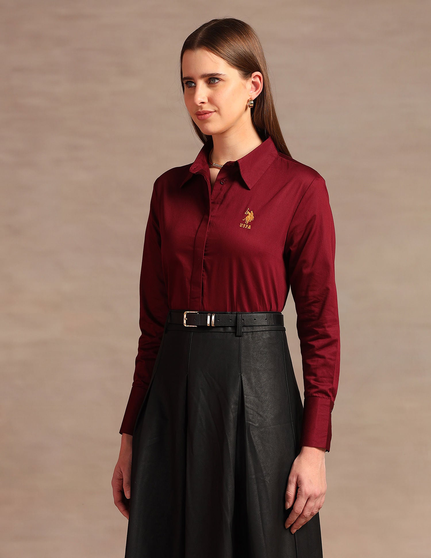 Relaxed Fit Dobby Cotton Shirt Maroon - U.S. POLO ASSN. | Large