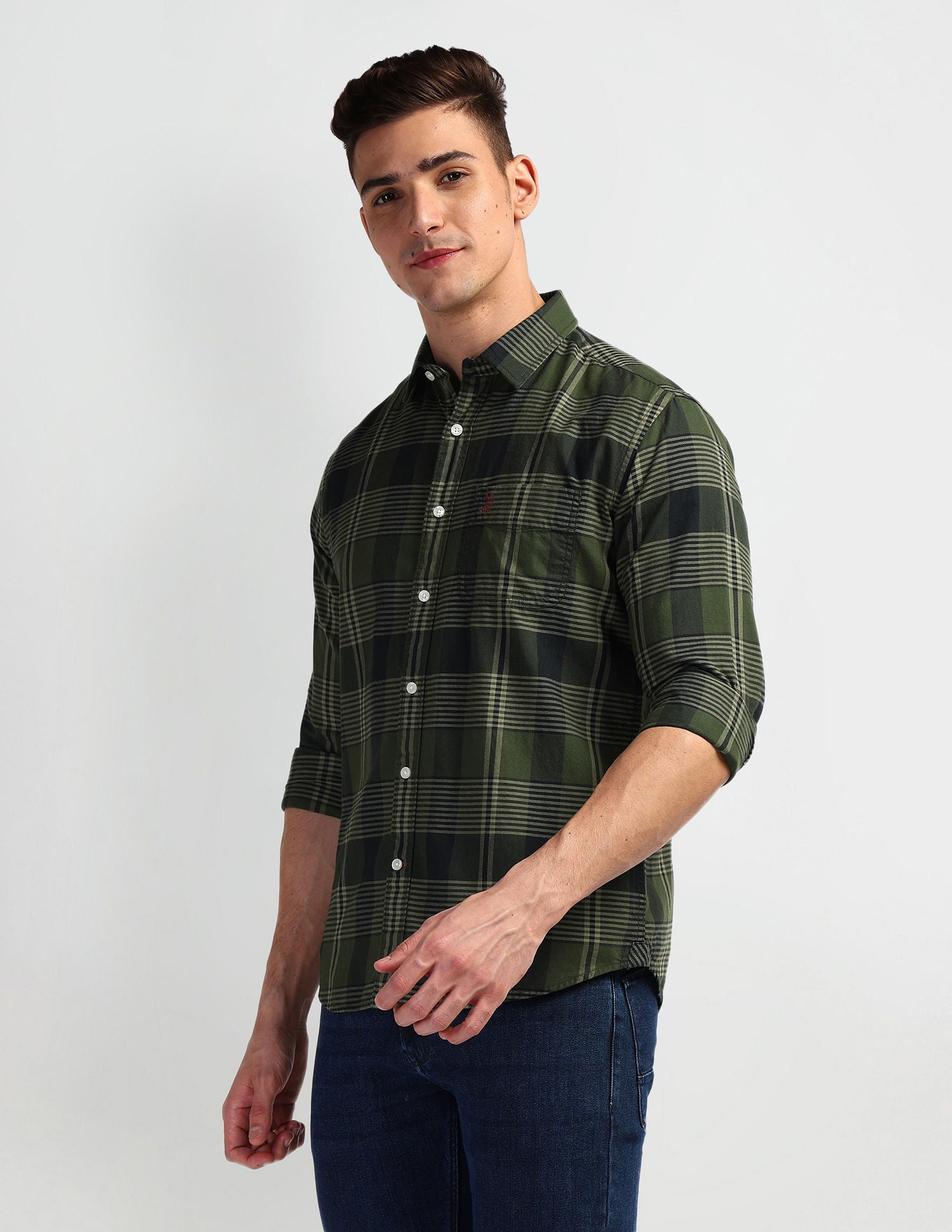 Pure Cotton Slim Shirt Olive - U.S. Polo Assn. India | Large