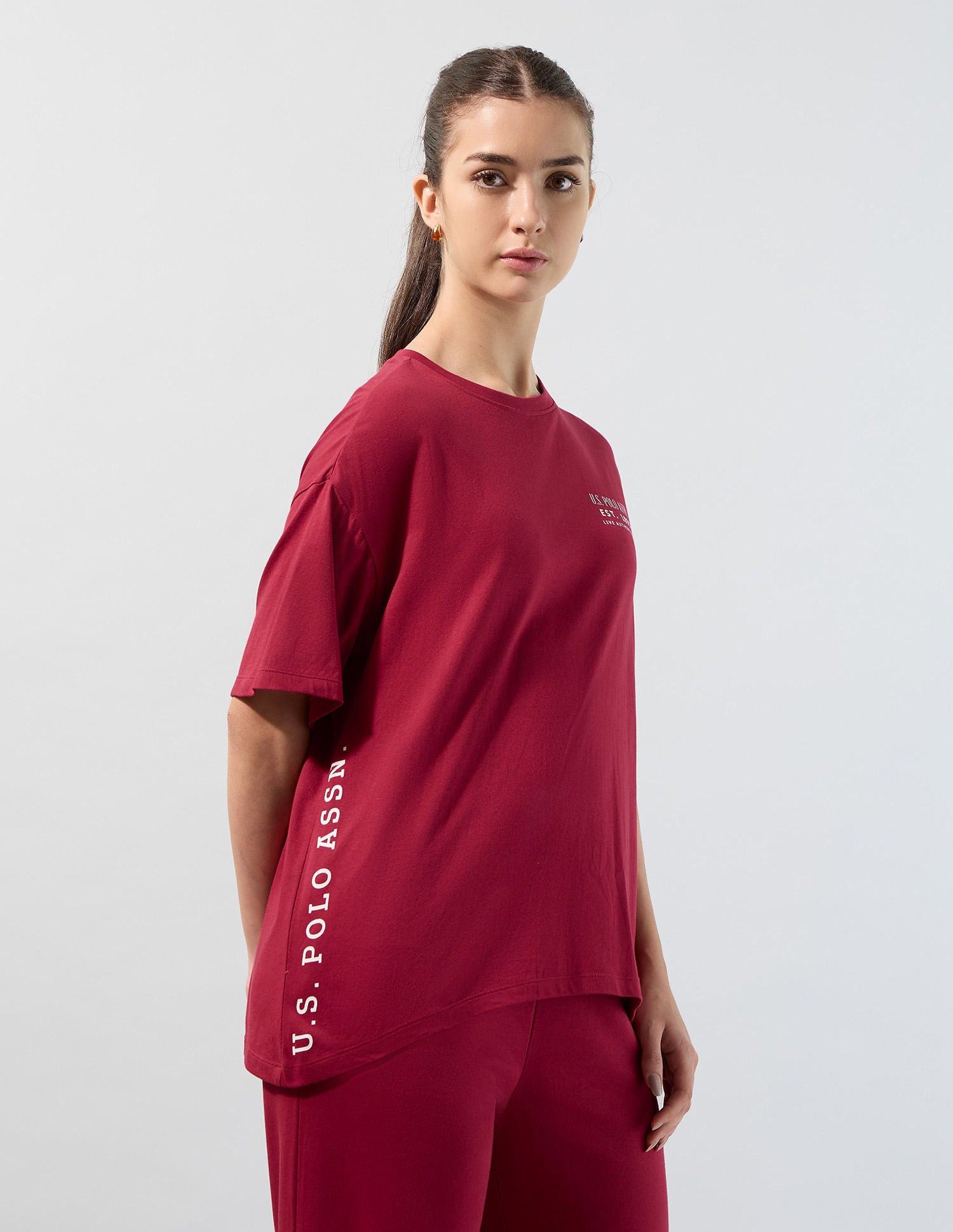 Brand Printed Boyfriend Fit T-Shirt Dark Red - U.S. POLO ASSN. | Large