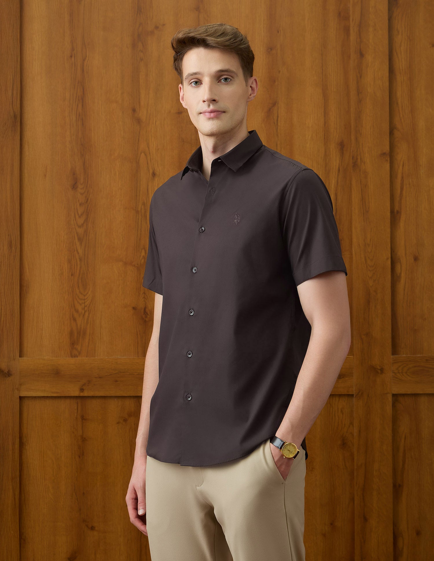 Tailored Fit Equestrian Aisle Theater Shirt Choco - U.S. POLO ASSN. | Large