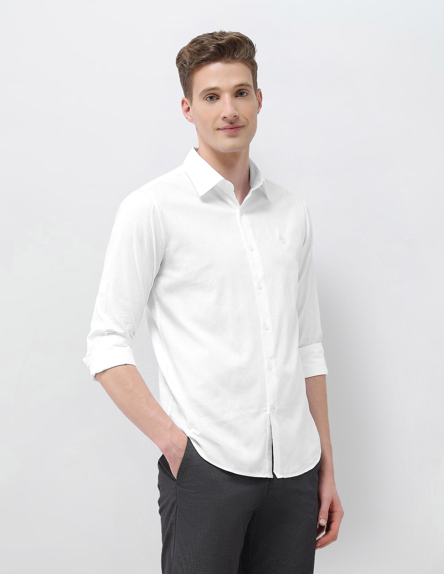 Textured Tailored Fit Shirt White - U.S. Polo Assn. India | Large