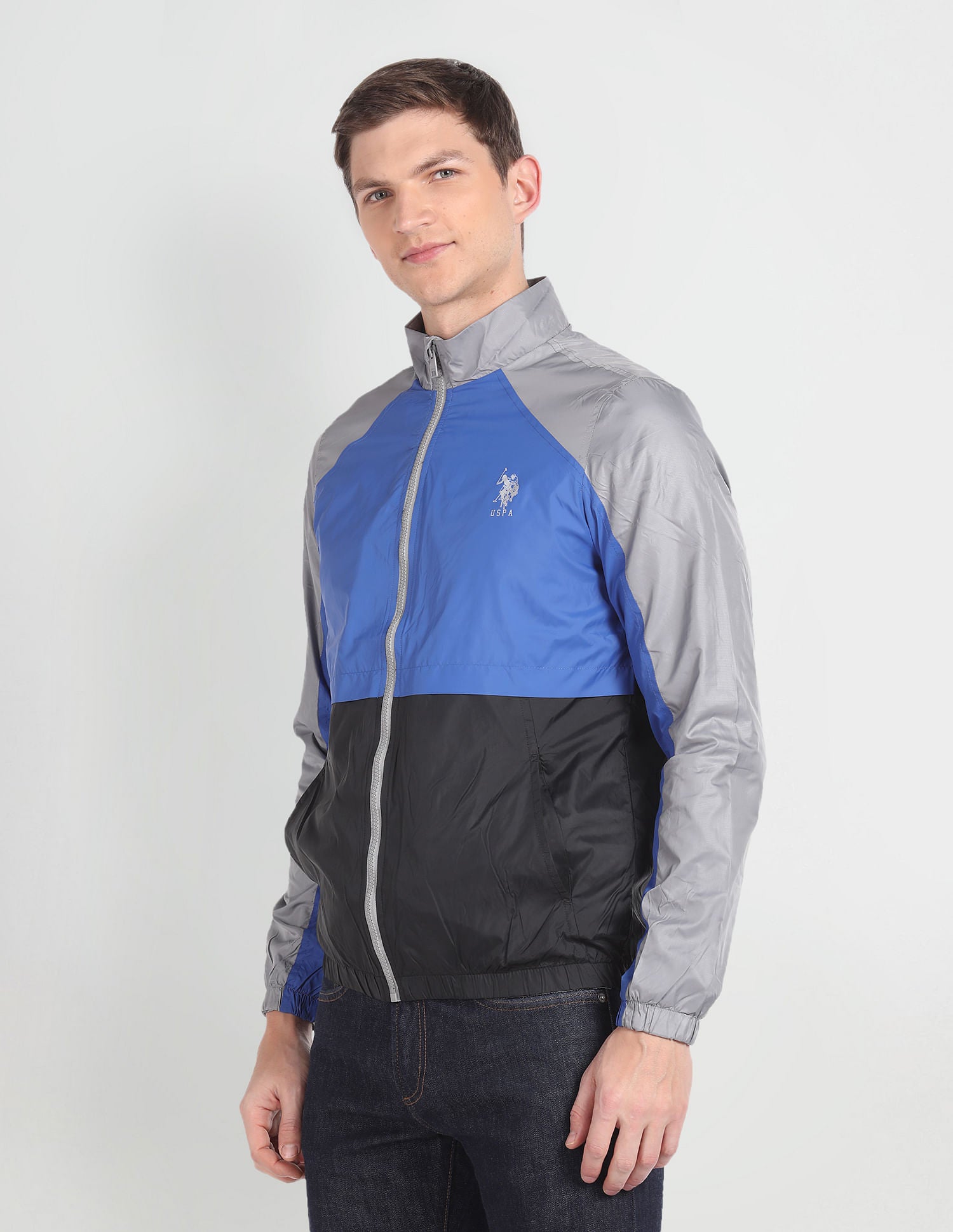 Colour Block Windcheater Jacket Black and Blue - U.S. POLO ASSN. | Large