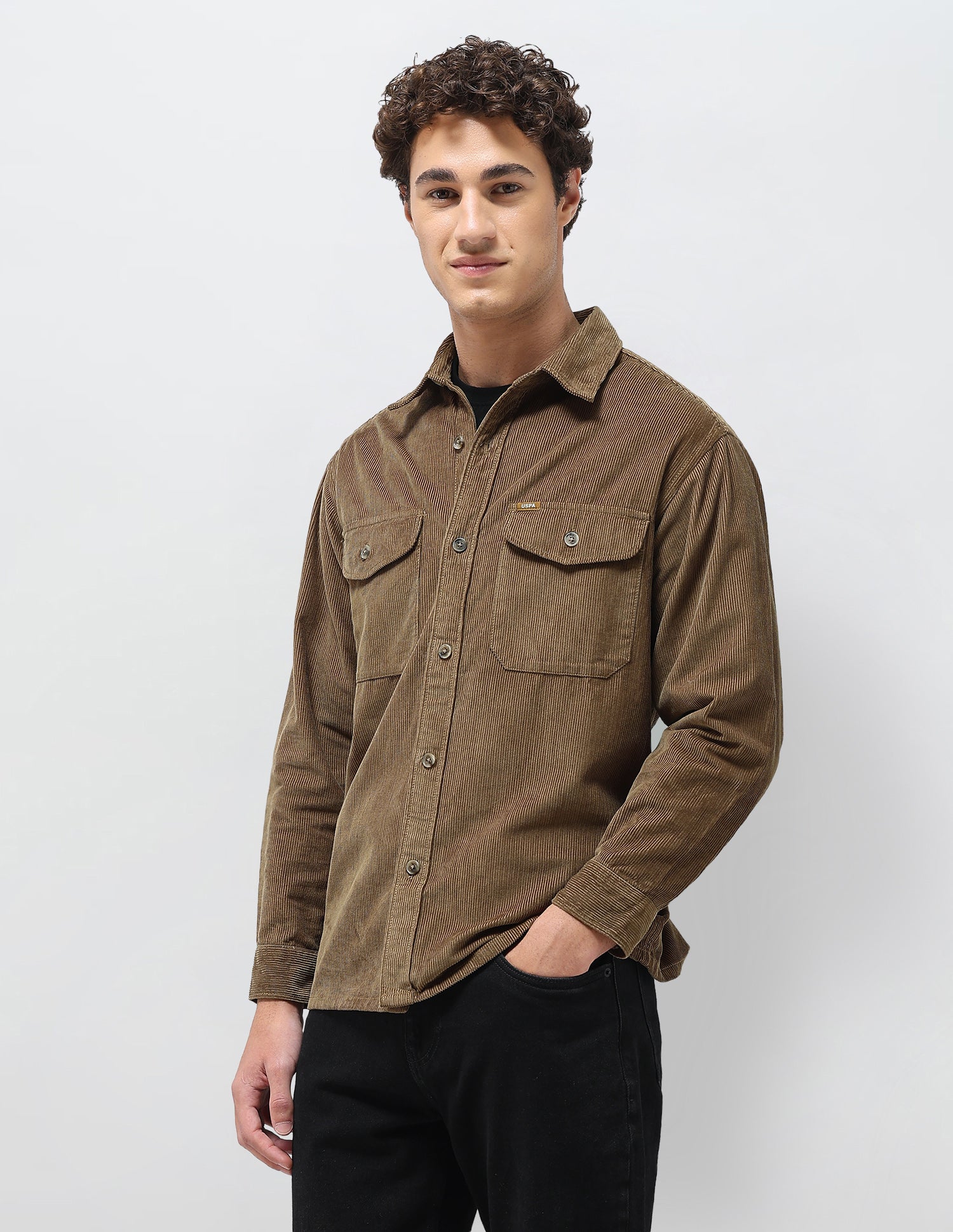 Slim Fit Corduroy Shirt Khaki - U.S. Polo Assn. India | Large