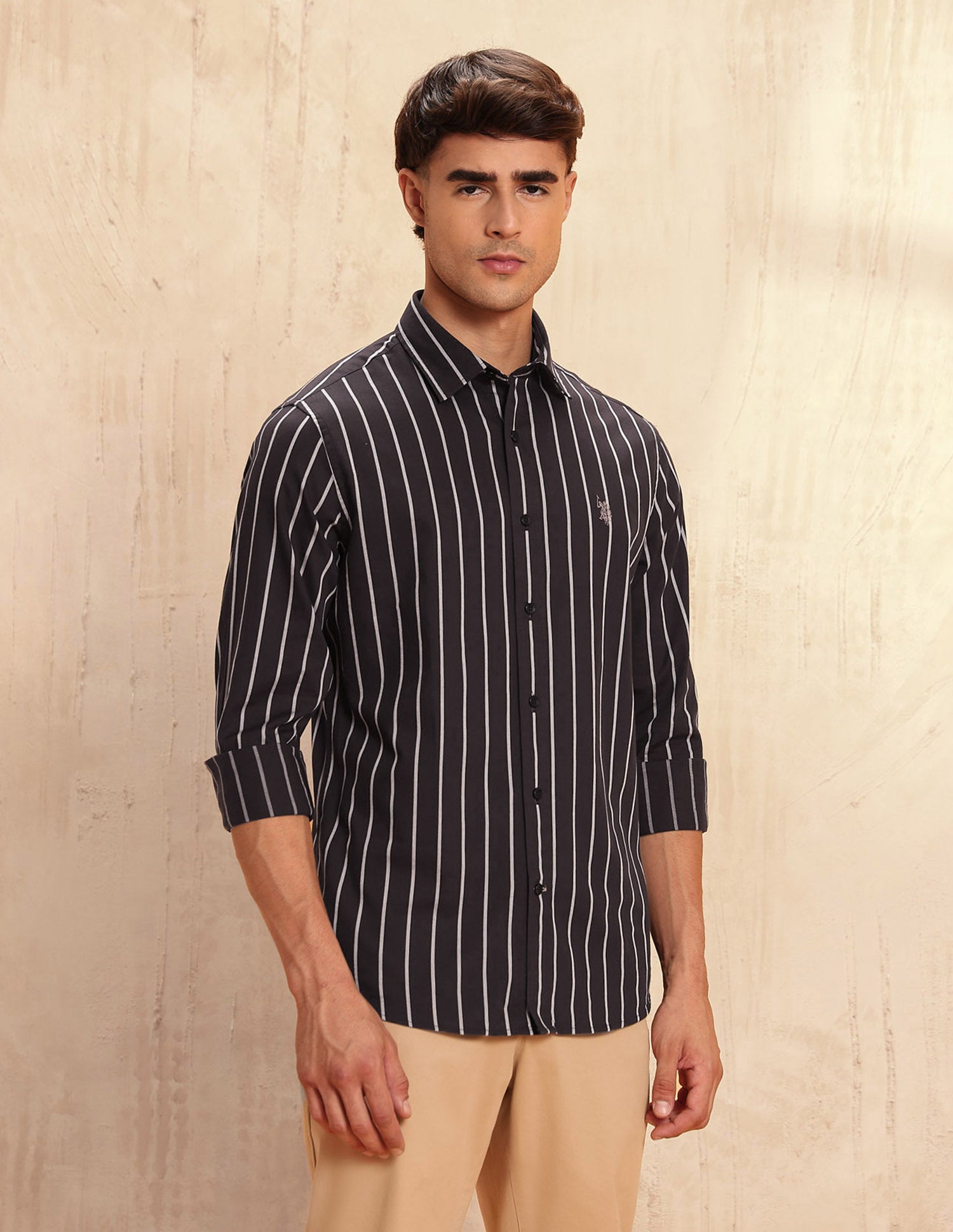 Tailored Fit Vertical Striped Shirt Choco - U.S. POLO ASSN. | Large