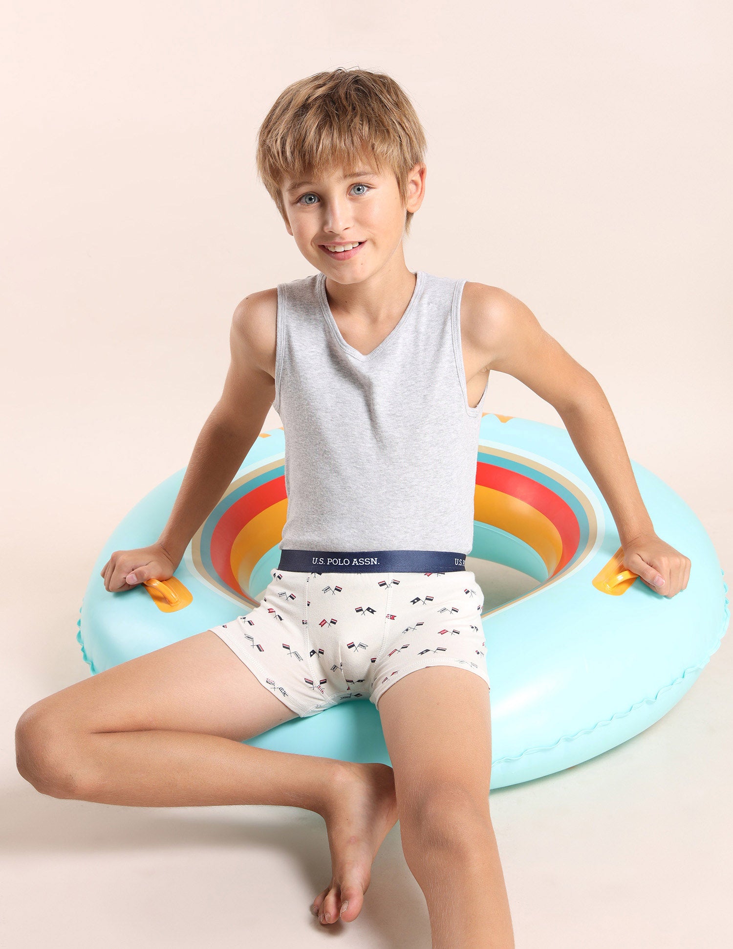 Boys Mid Rise Cotton Spandex Trunks - Pack Of 5 Green, White, Navy, Purple and Orange - U.S. POLO ASSN. | Large