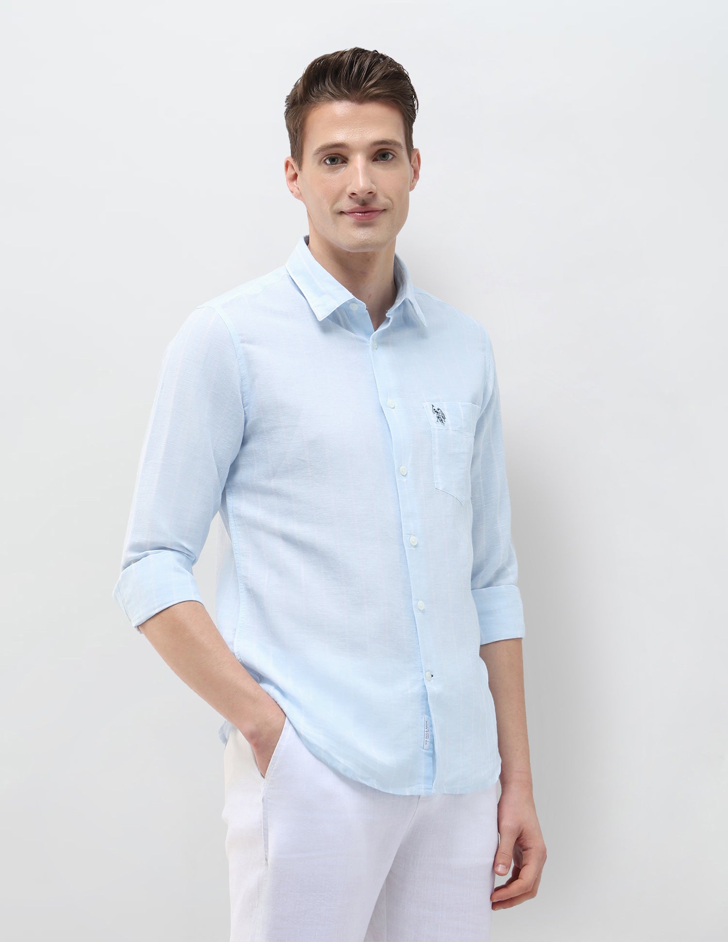 Vertical Striped Regular Fit Shirt Light Blue - U.S. Polo Assn. India | Large