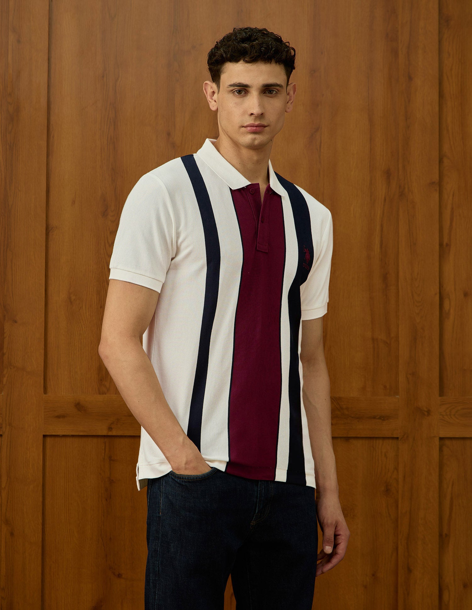 Colorblocked Varsity Theatre Polo Shirt Off White - U.S. POLO ASSN. | Large