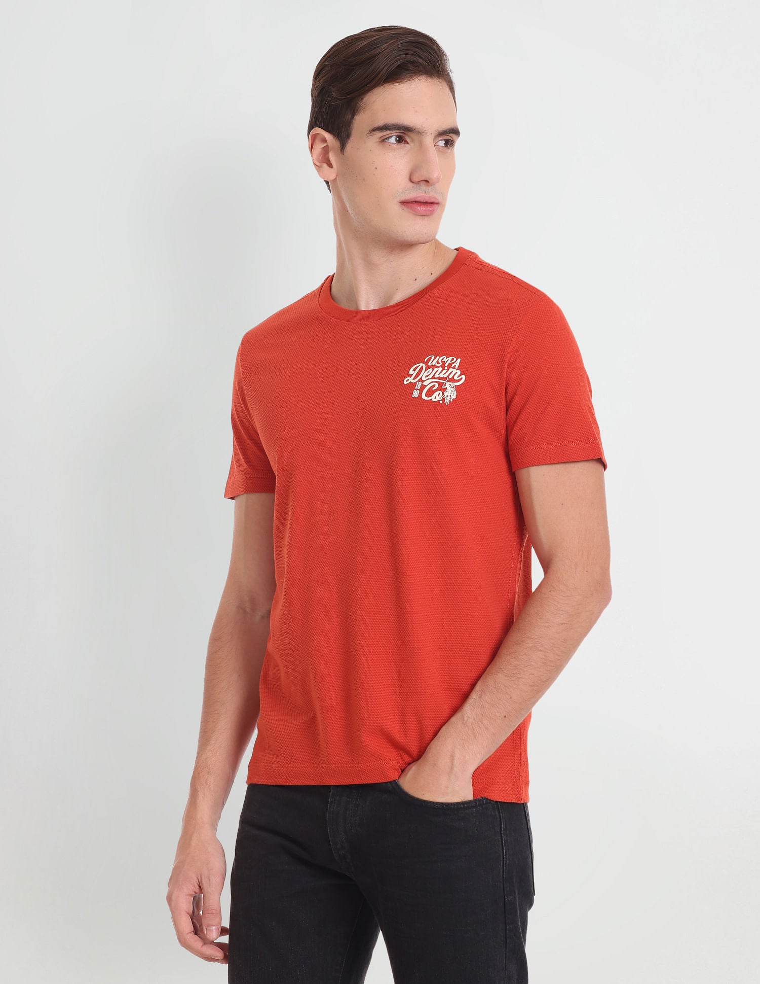 Muscle Fit Textured Solid T-Shirt Orange - U.S. POLO ASSN. | Large