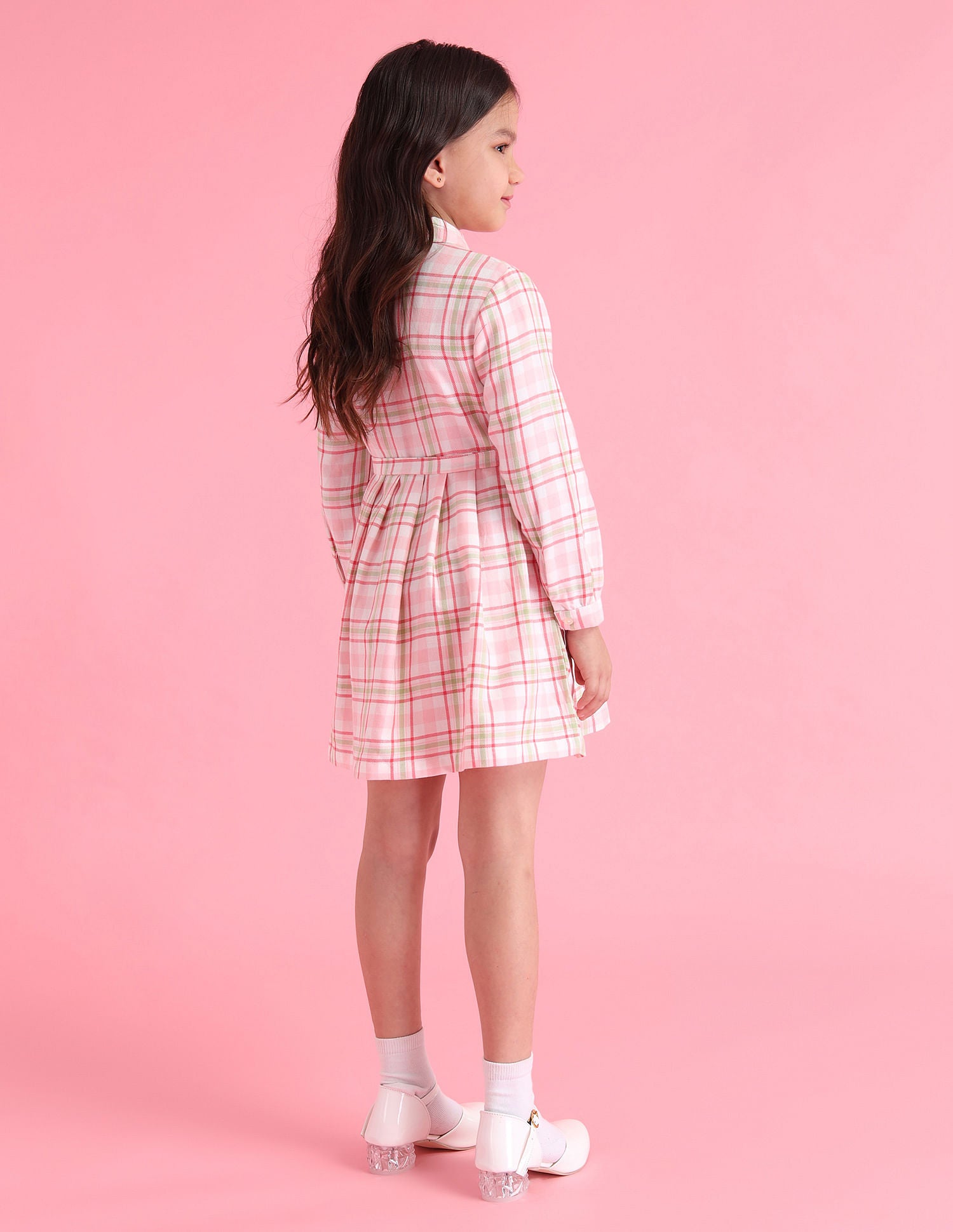 Girls Checked A-Line Dress Pink - U.S. POLO ASSN. | Large