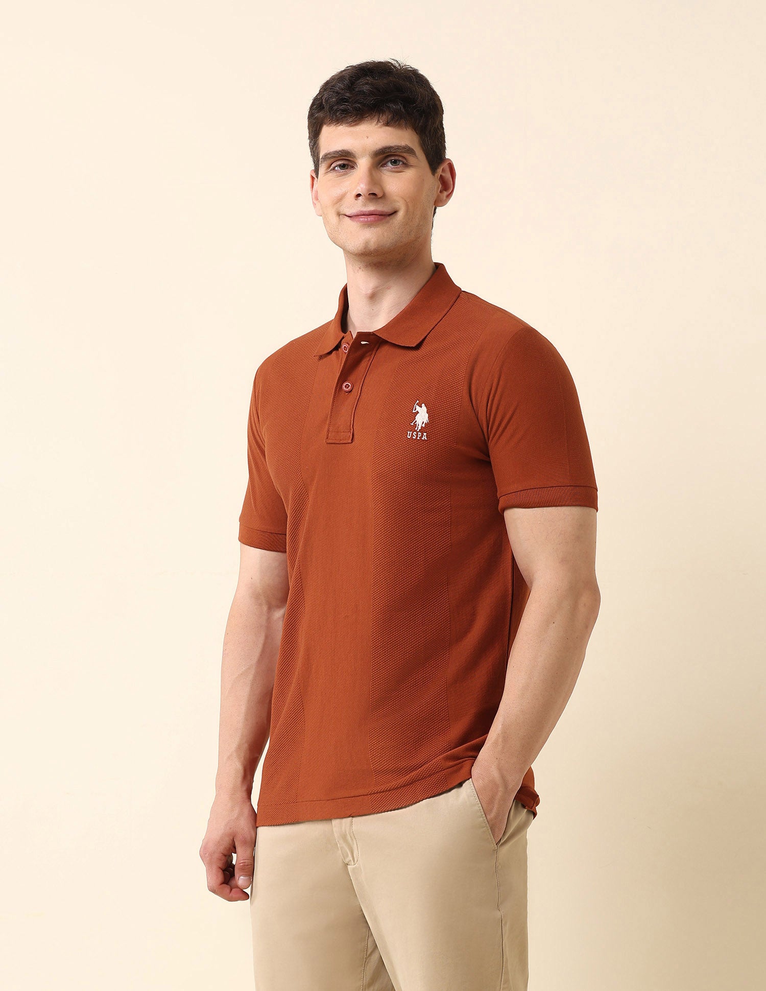 Textured Slim Fit Classic Polo Shirt Rust - U.S. Polo Assn. India | Large