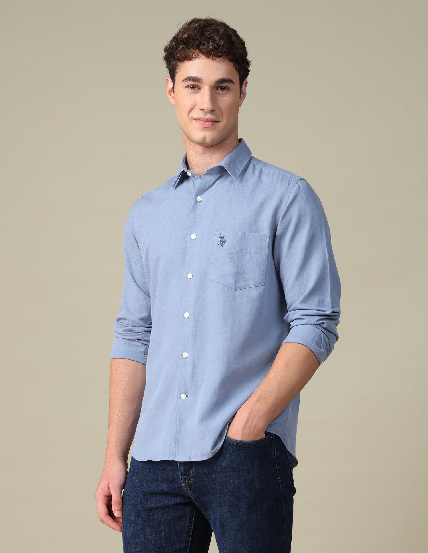 Solid Tailored Fit Shirt Blue - U.S. Polo Assn. India | Large