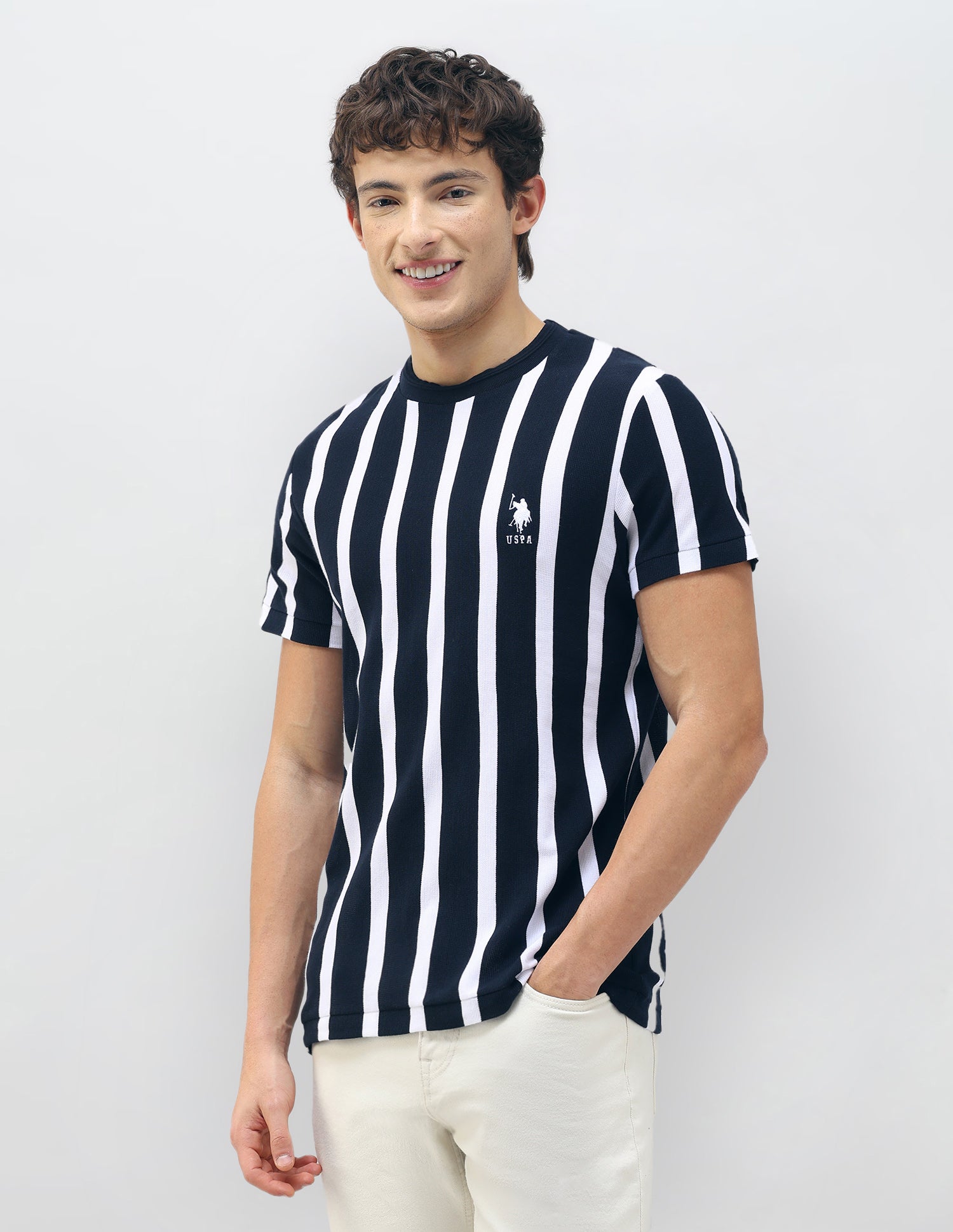 New Port Marina Vertical Striped T-Shirt Navy - U.S. Polo Assn. India | Large